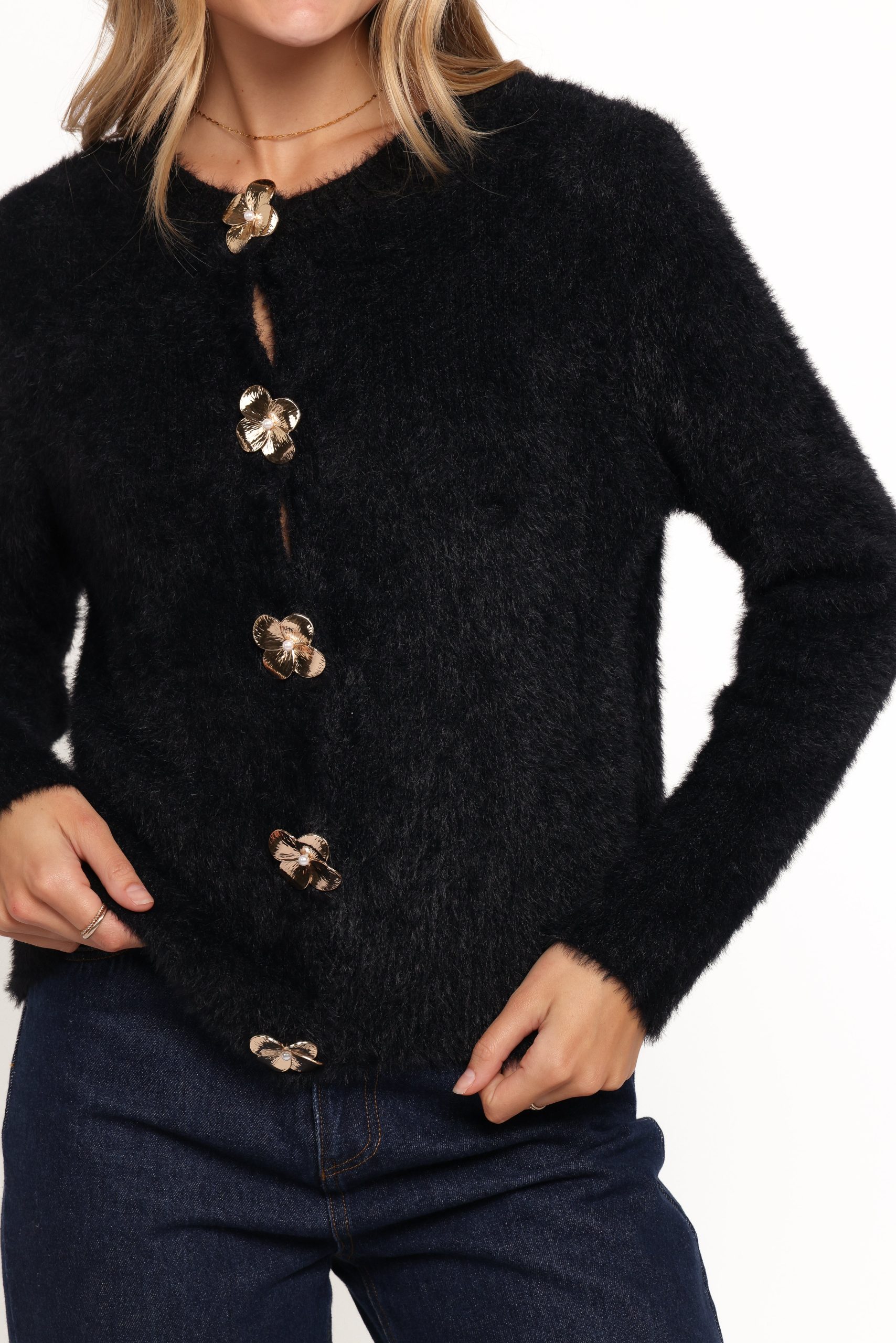 Donna Flower Button Cardigan - Black - Image 2