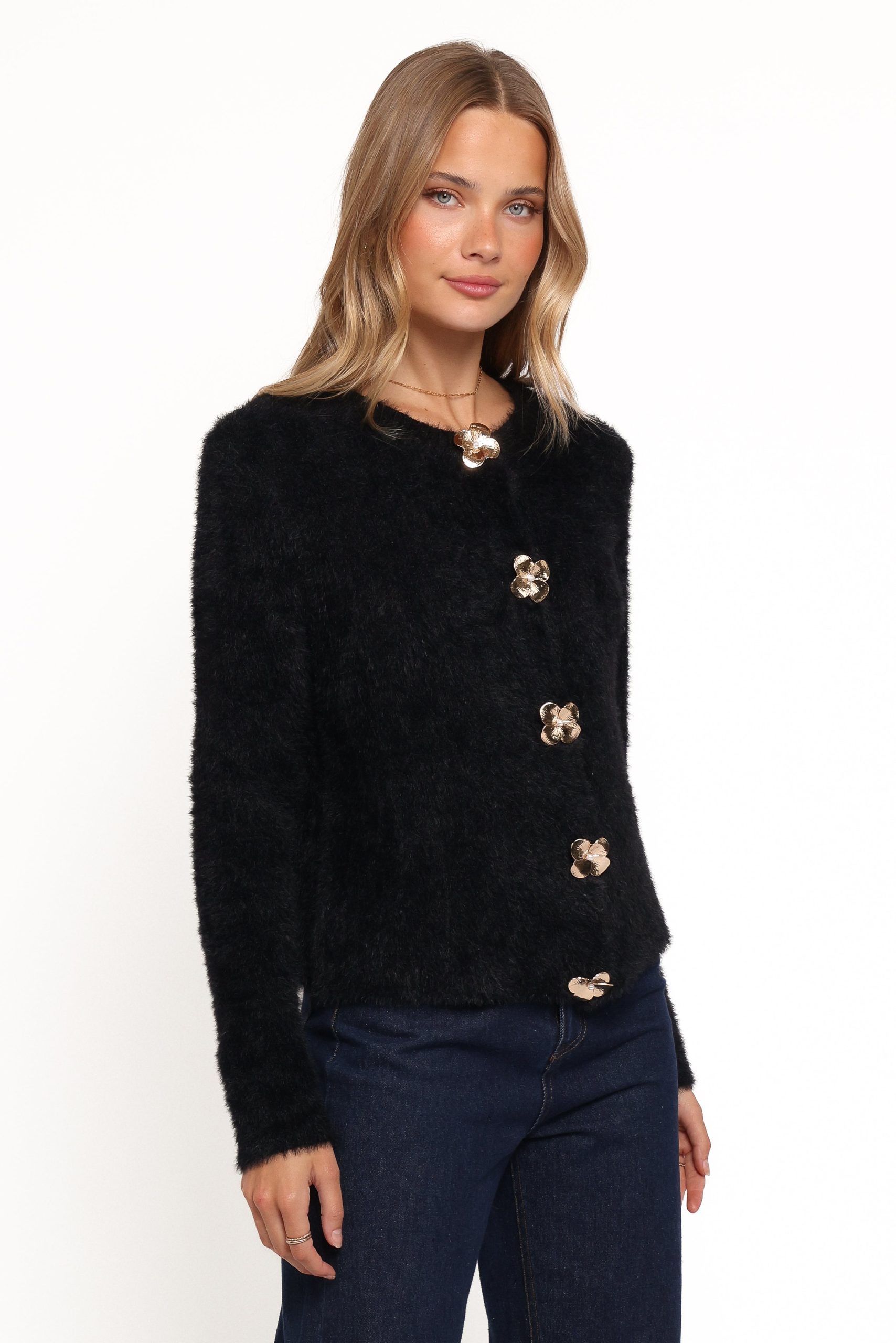 Donna Flower Button Cardigan - Black - Image 3