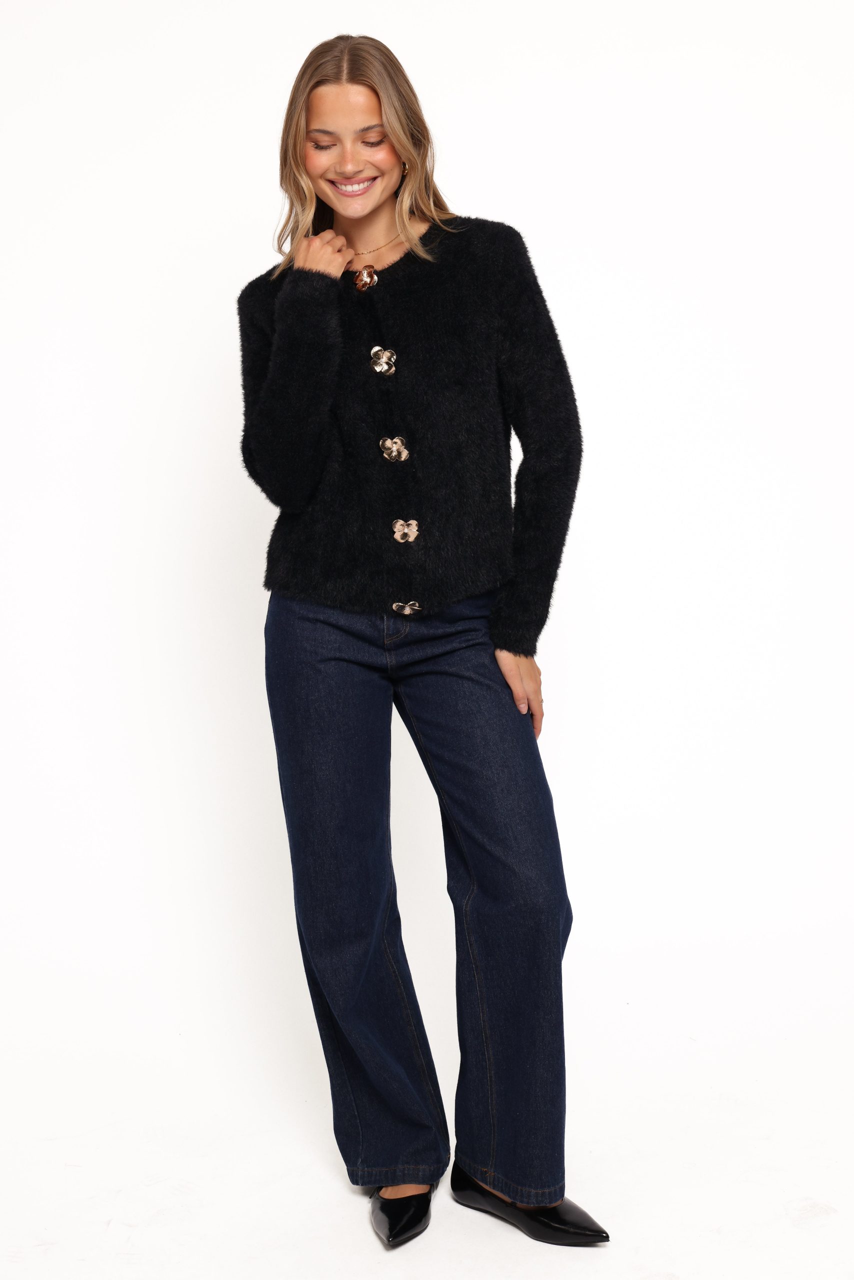 Donna Flower Button Cardigan - Black - Image 5