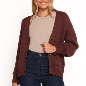 Eden Button Front Cardigan - Brown