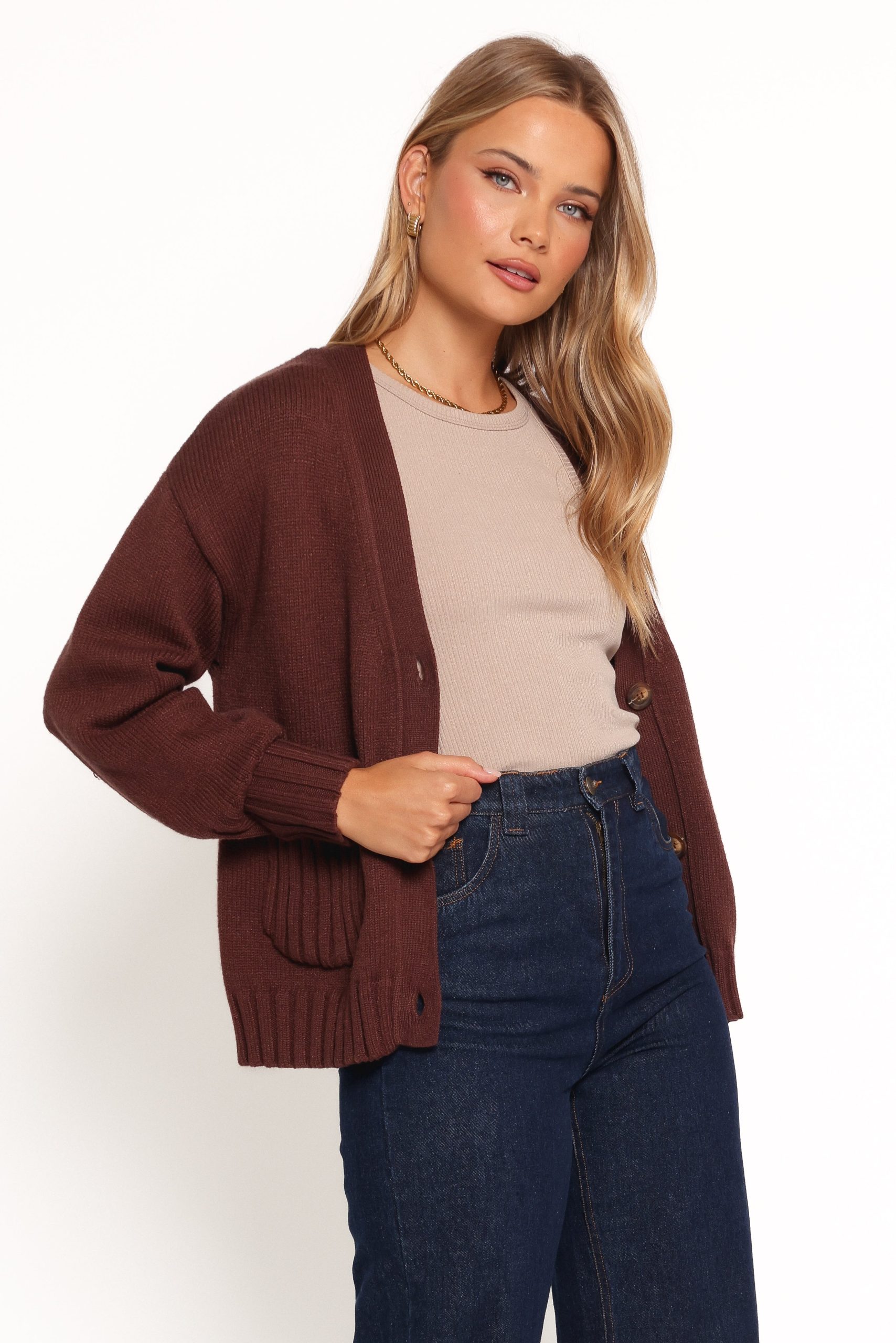 Eden Button Front Cardigan - Brown - Image 5