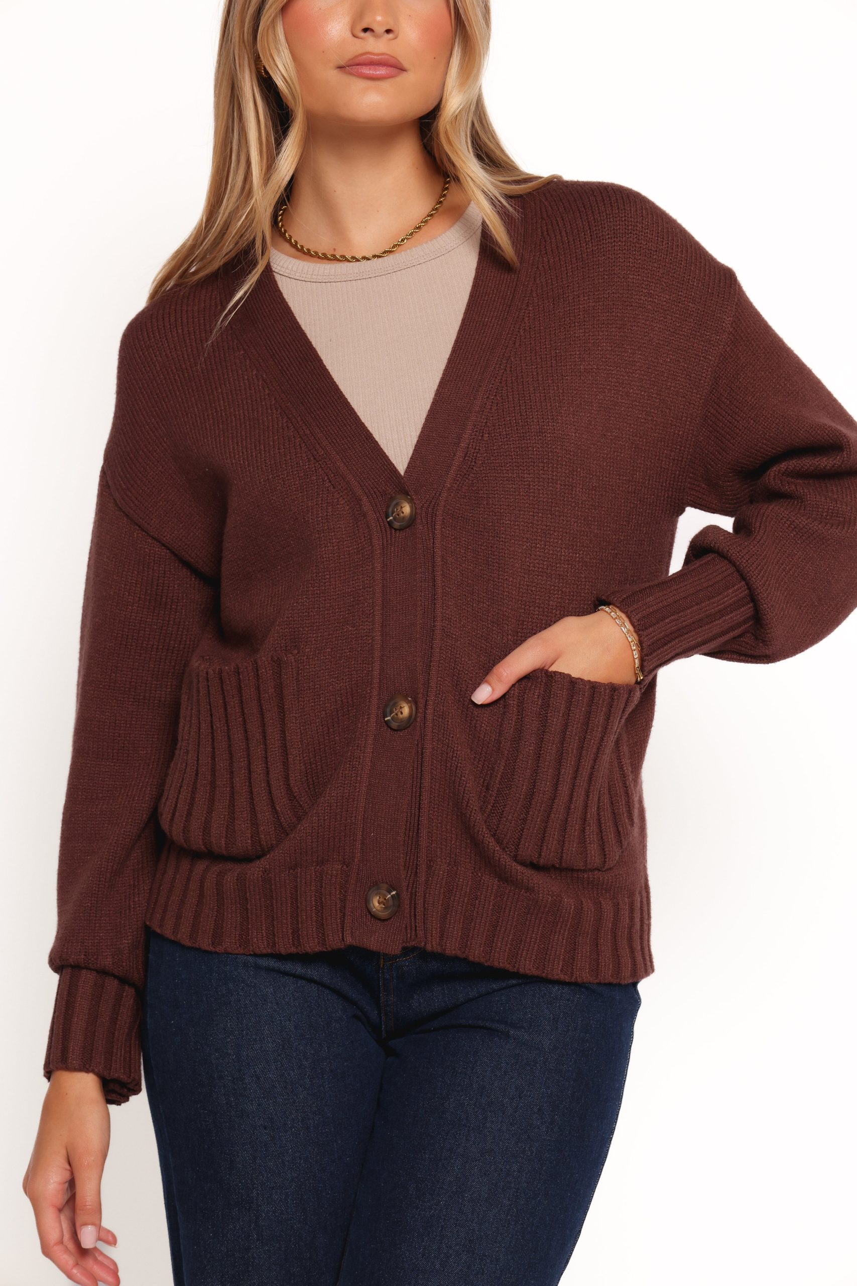 Eden Button Front Cardigan - Brown - Image 6
