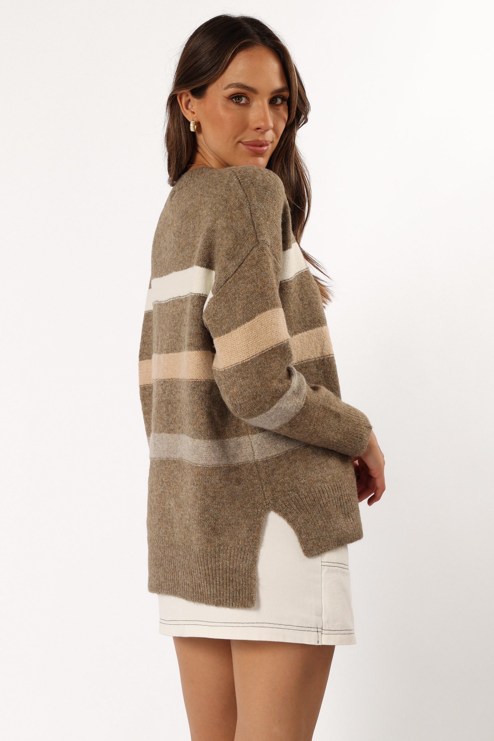 Esther Stripe Knit Sweater - Brown - Image 2