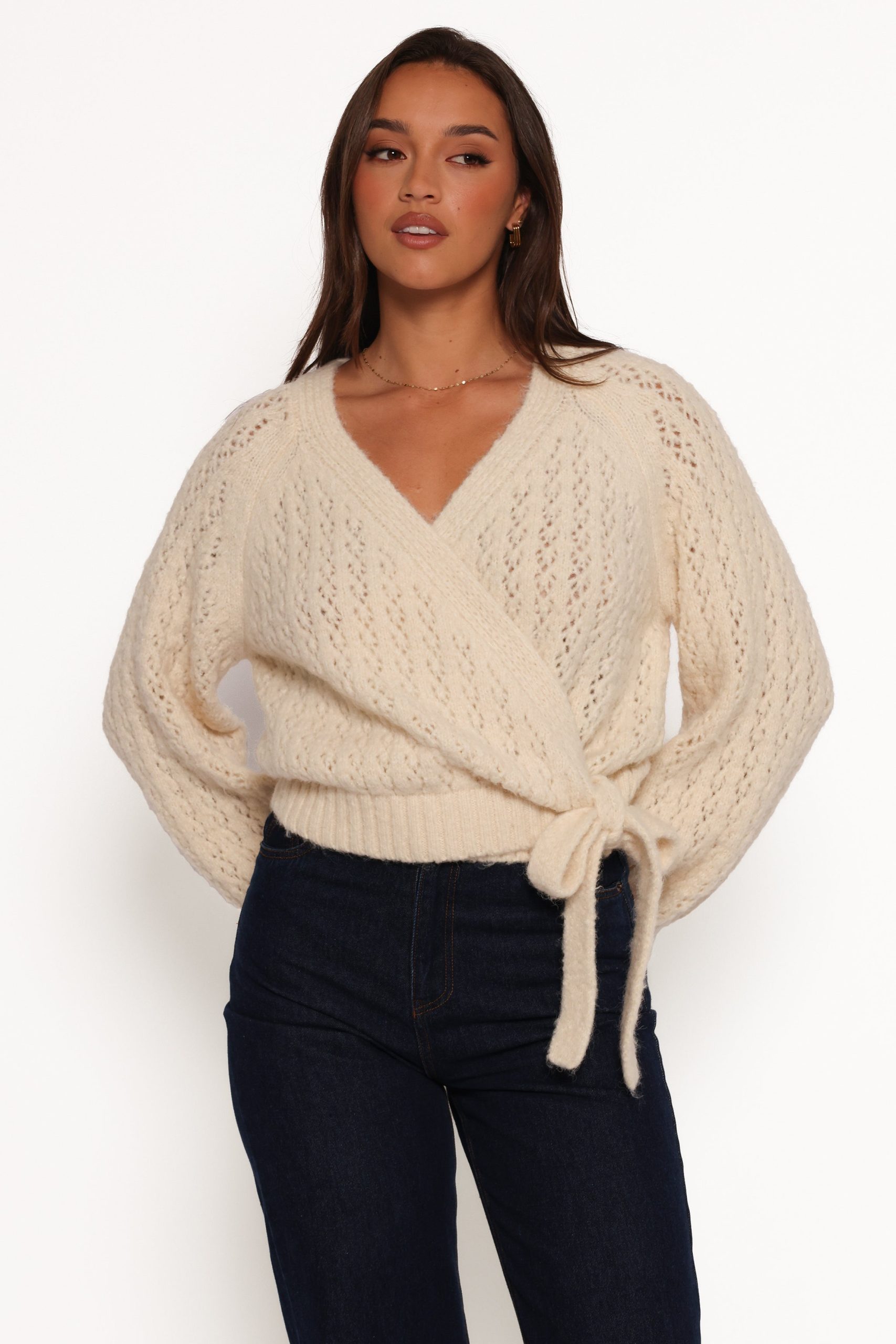 Etta Ballet Wrap Knit Sweater - Cream - Image 3