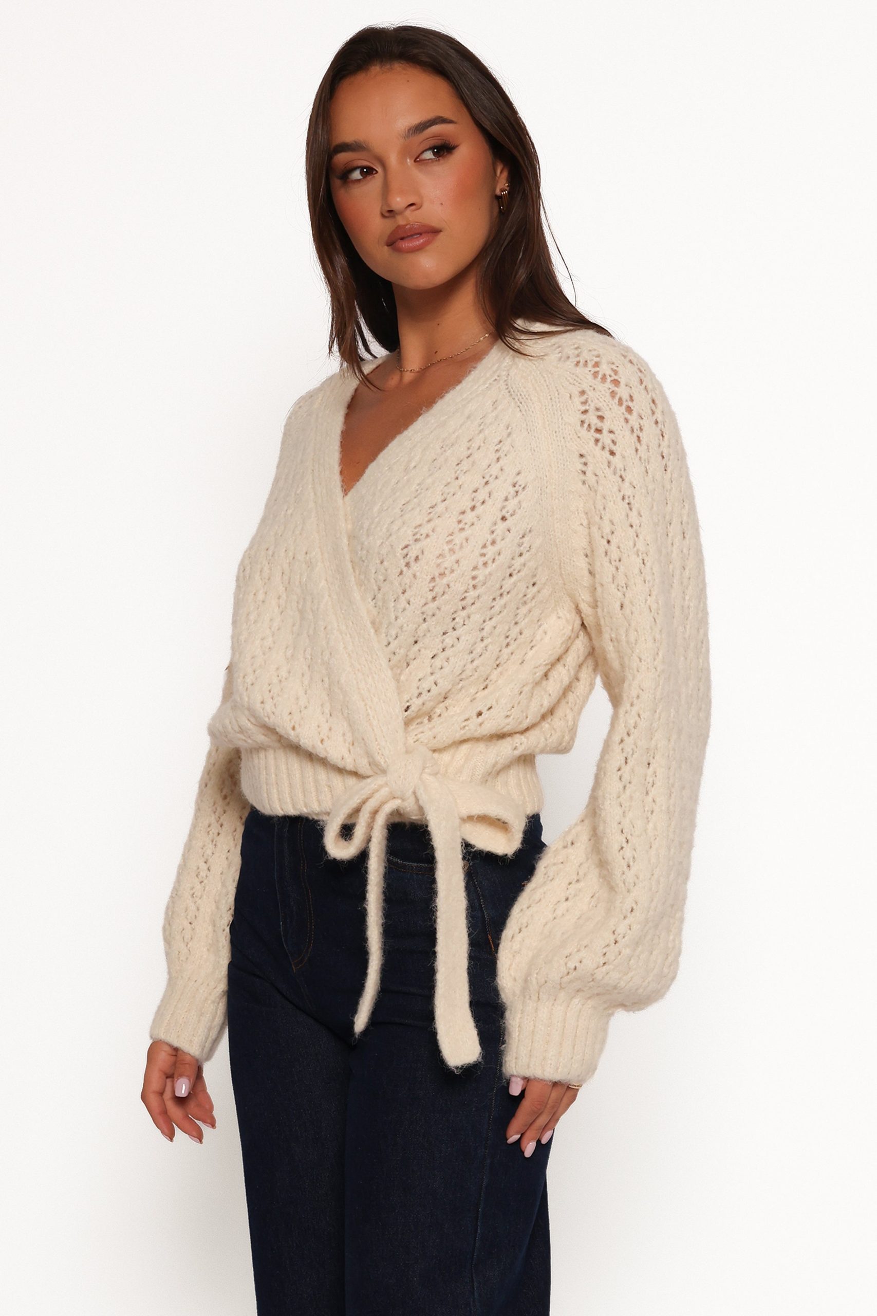 Etta Ballet Wrap Knit Sweater - Cream - Image 5