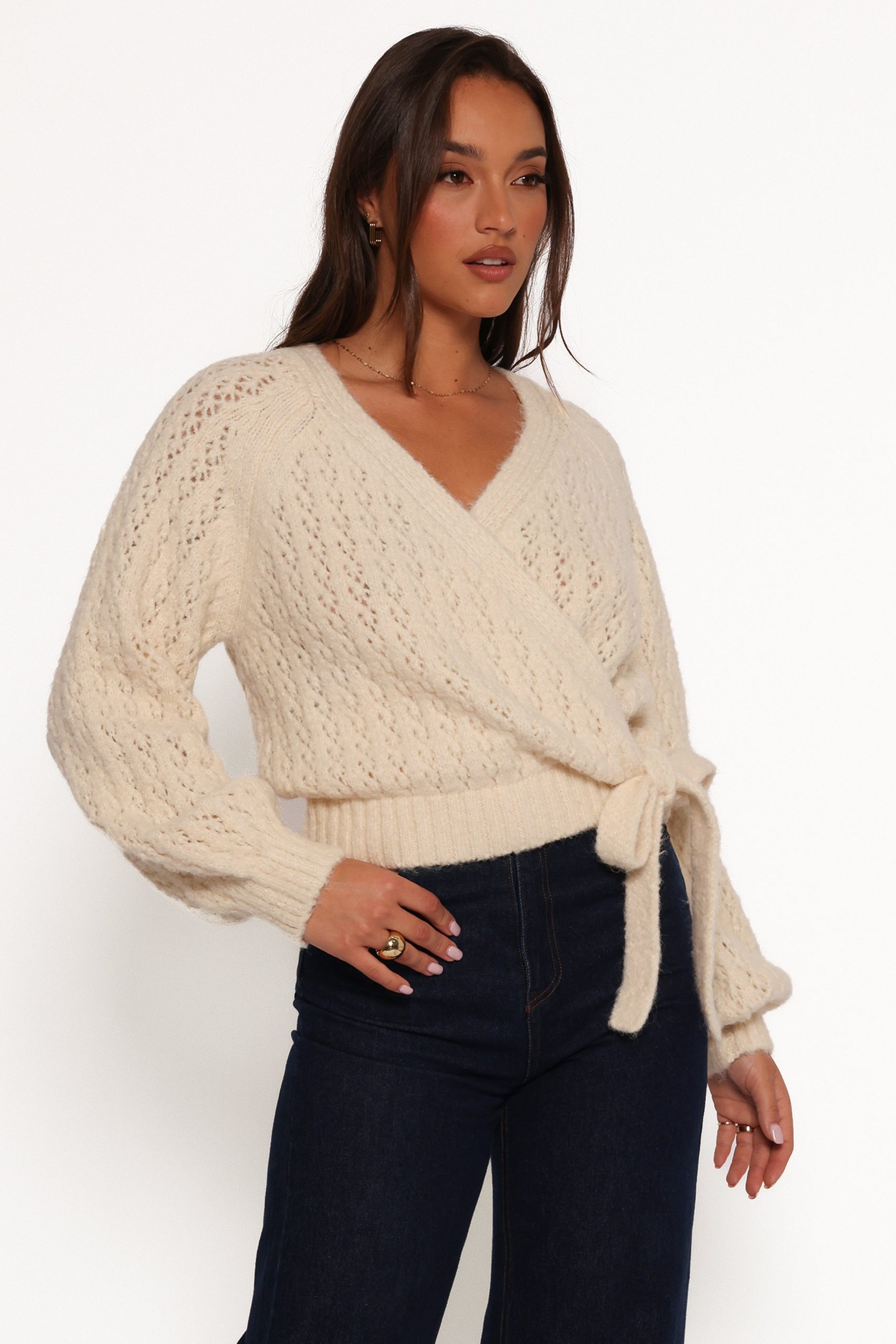 Etta Ballet Wrap Knit Sweater - Cream - Image 7