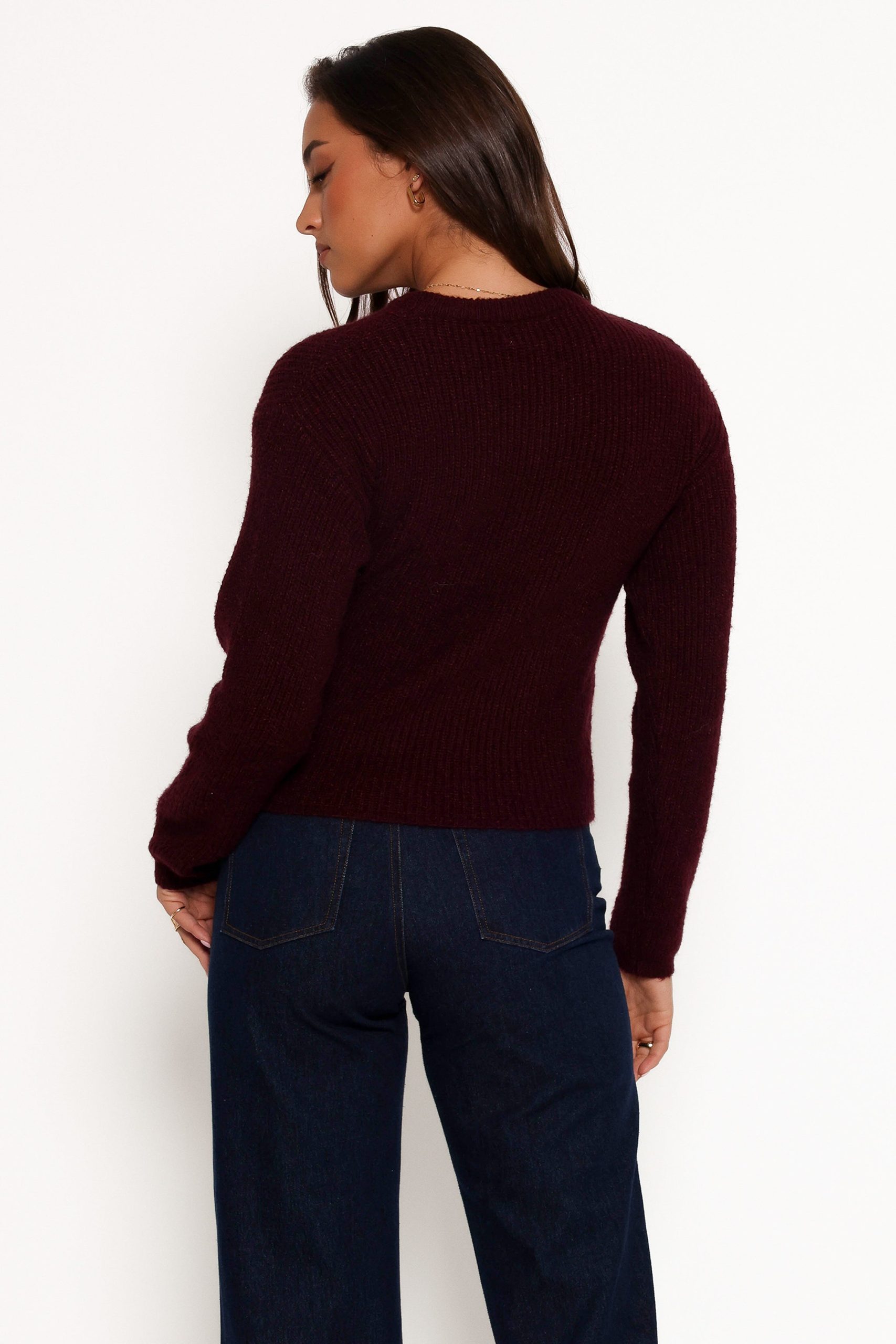 Ettie Wrap Side Tie Knit Sweater - Burgundy - Image 6
