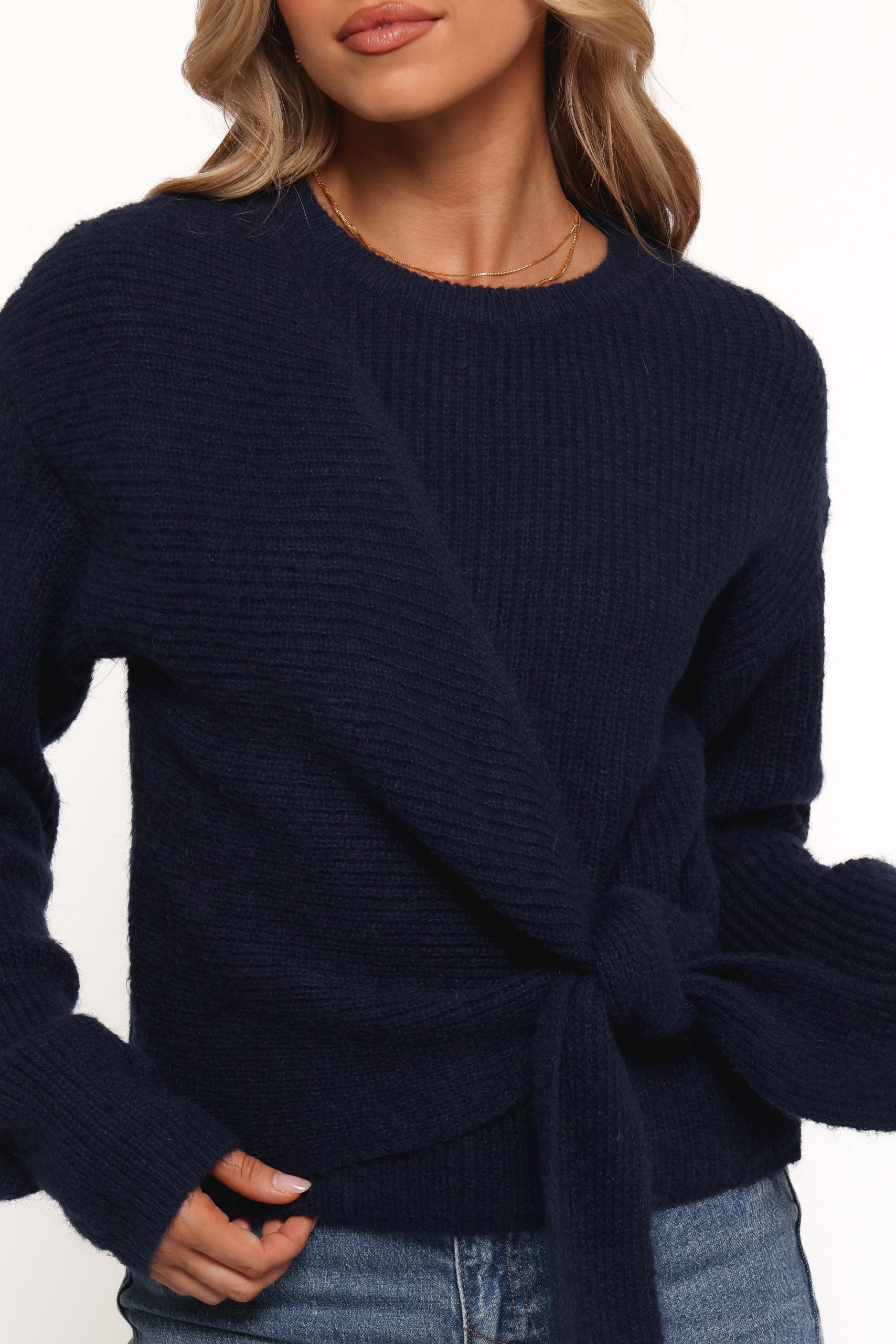 Ettie Wrap Side Tie Knit Sweater - Navy - Image 6