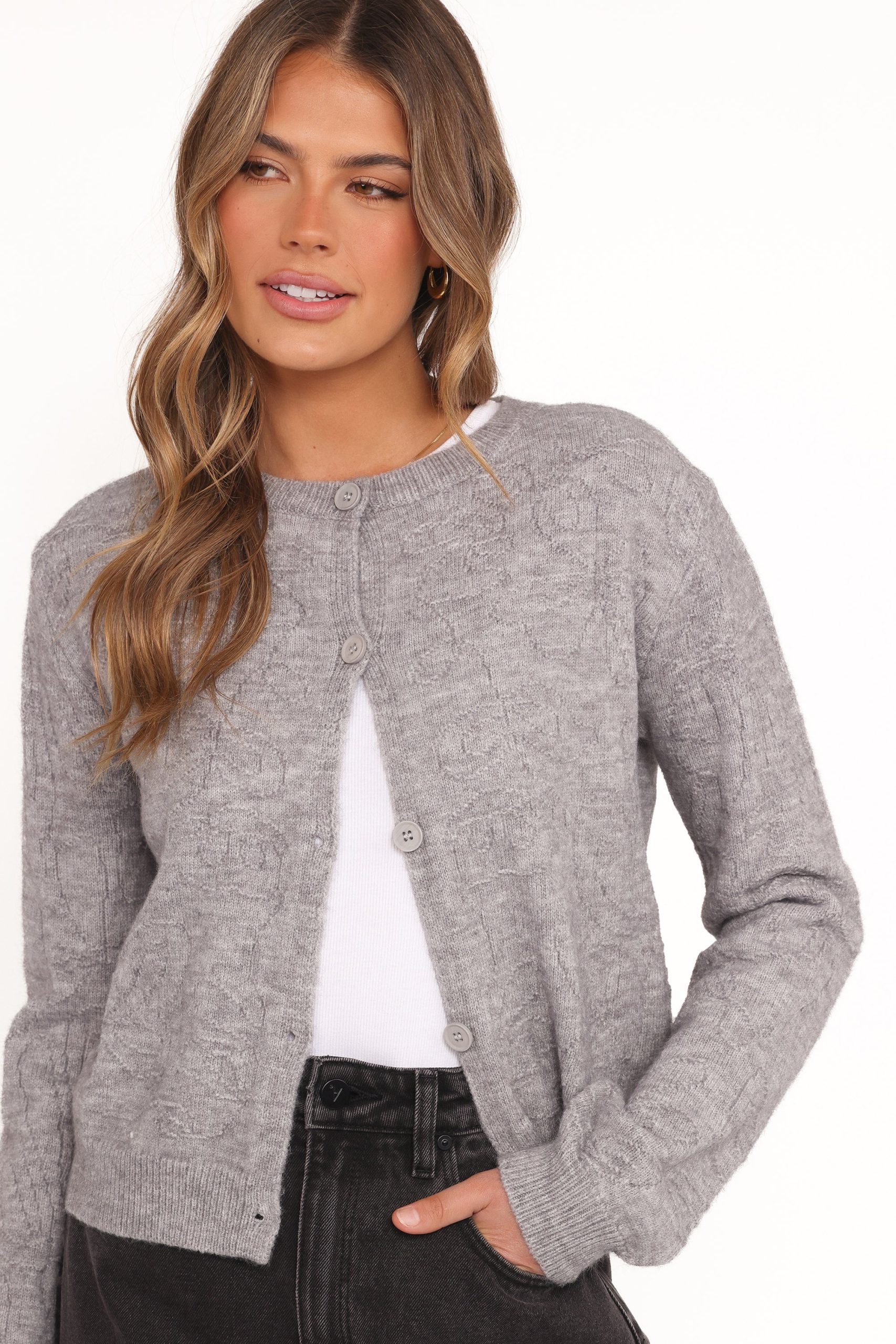 Fauna Tonal Floral Cardigan - Heather Grey - Image 5