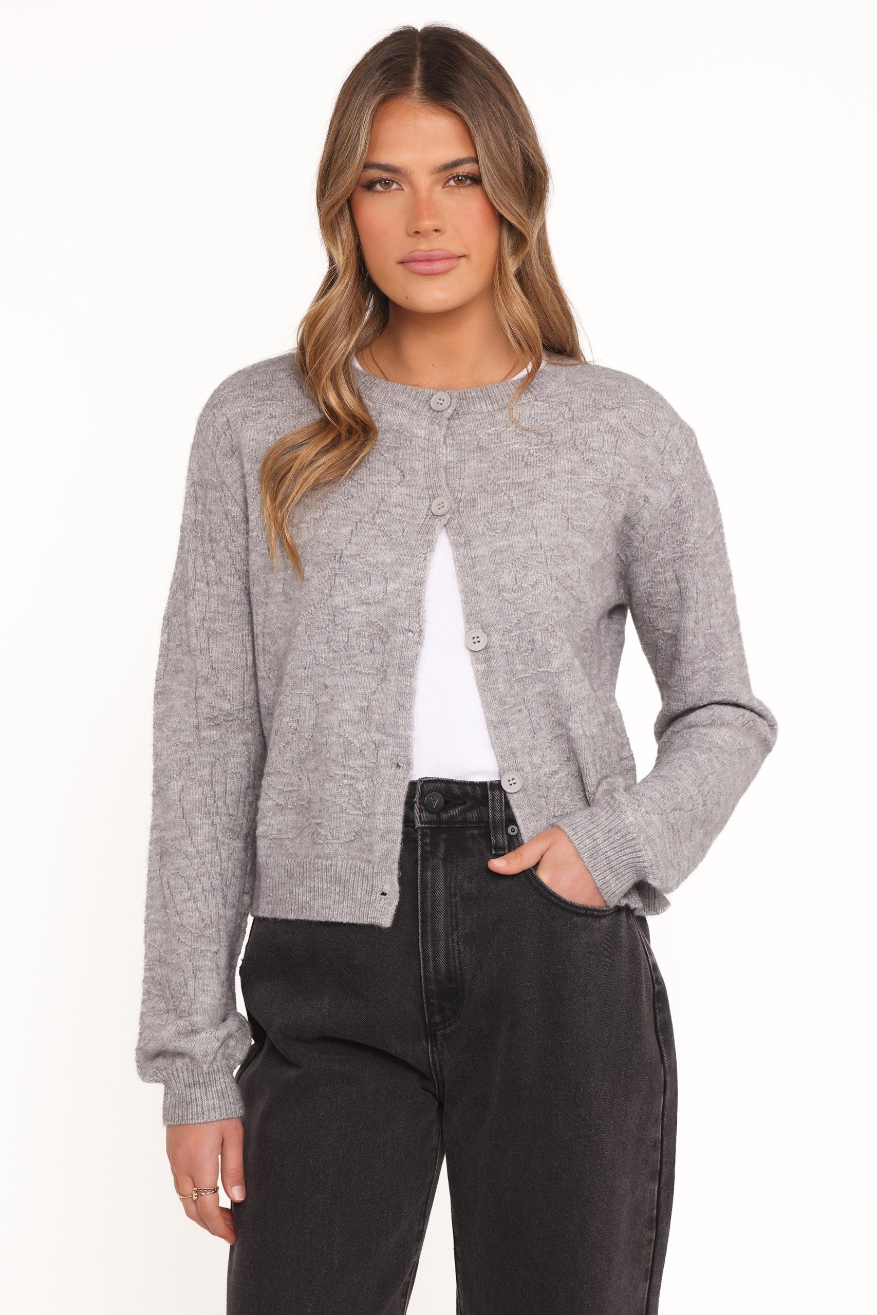 Fauna Tonal Floral Cardigan - Heather Grey - Image 2