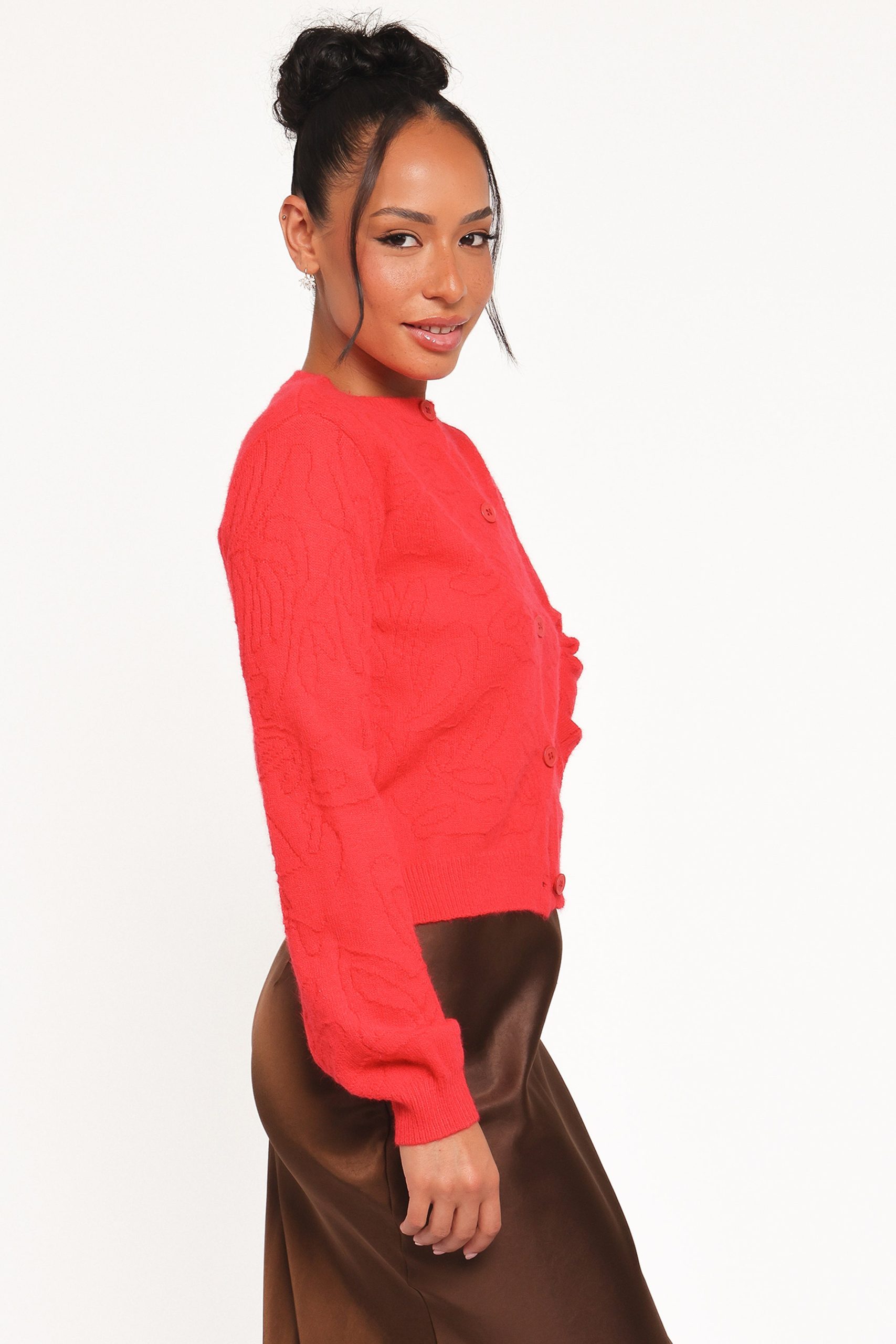 Fauna Tonal Floral Cardigan - Red - Image 4
