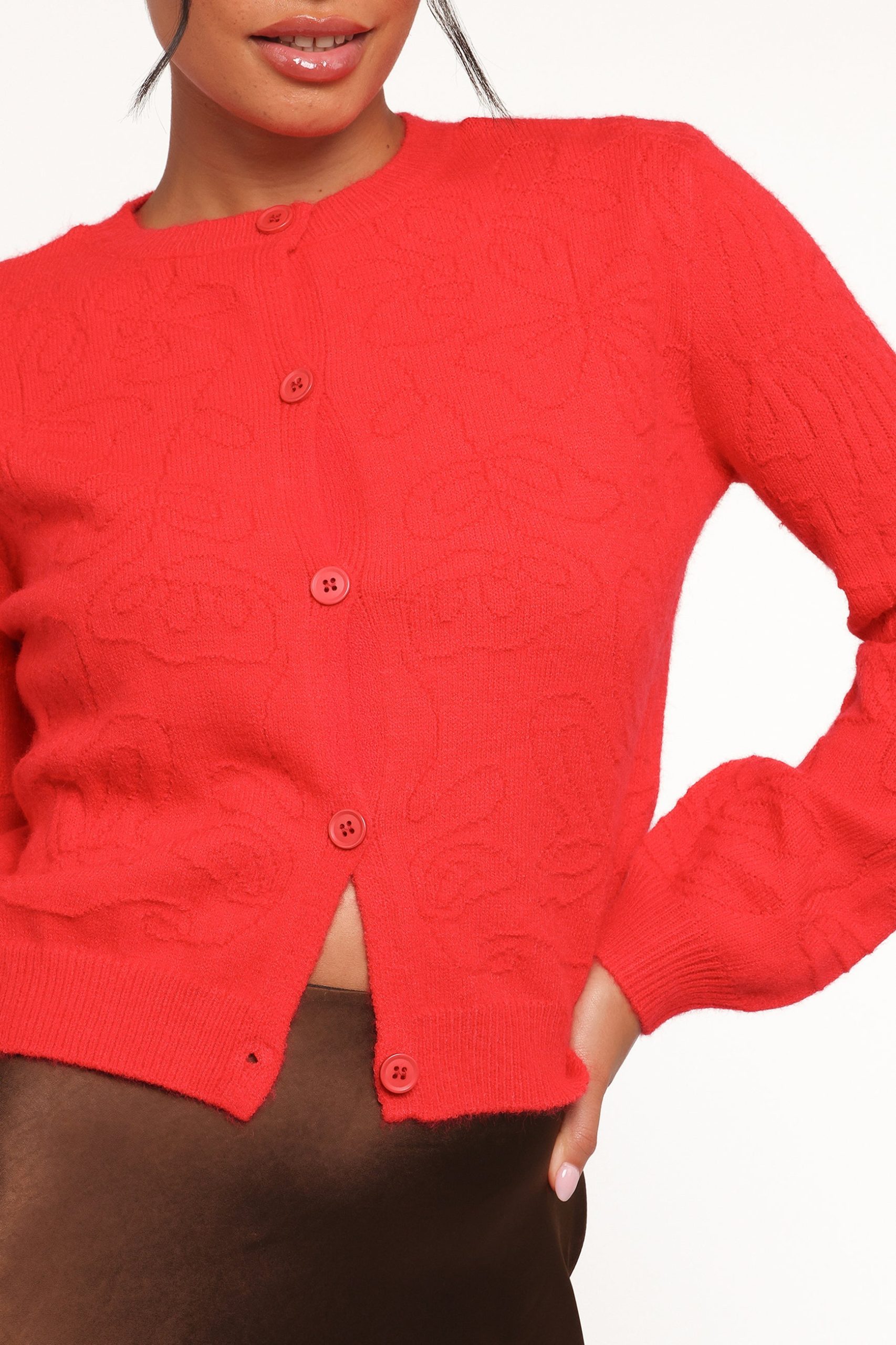 Fauna Tonal Floral Cardigan - Red - Image 3