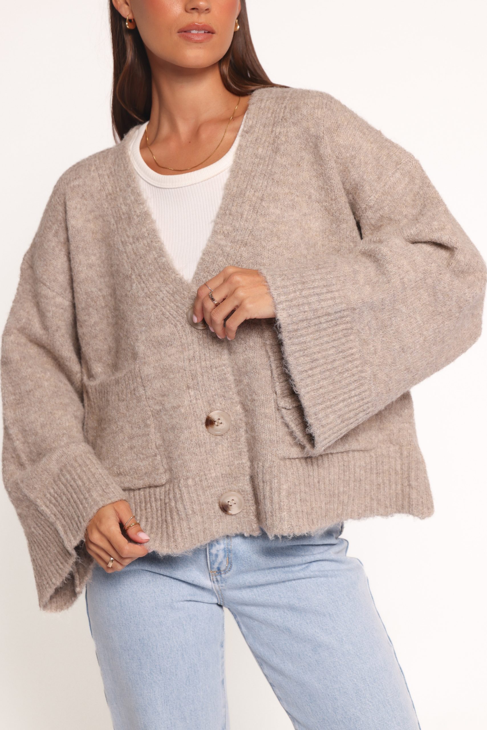 Fern Wide Sleeve Cardigan - Mushroom - Image 3