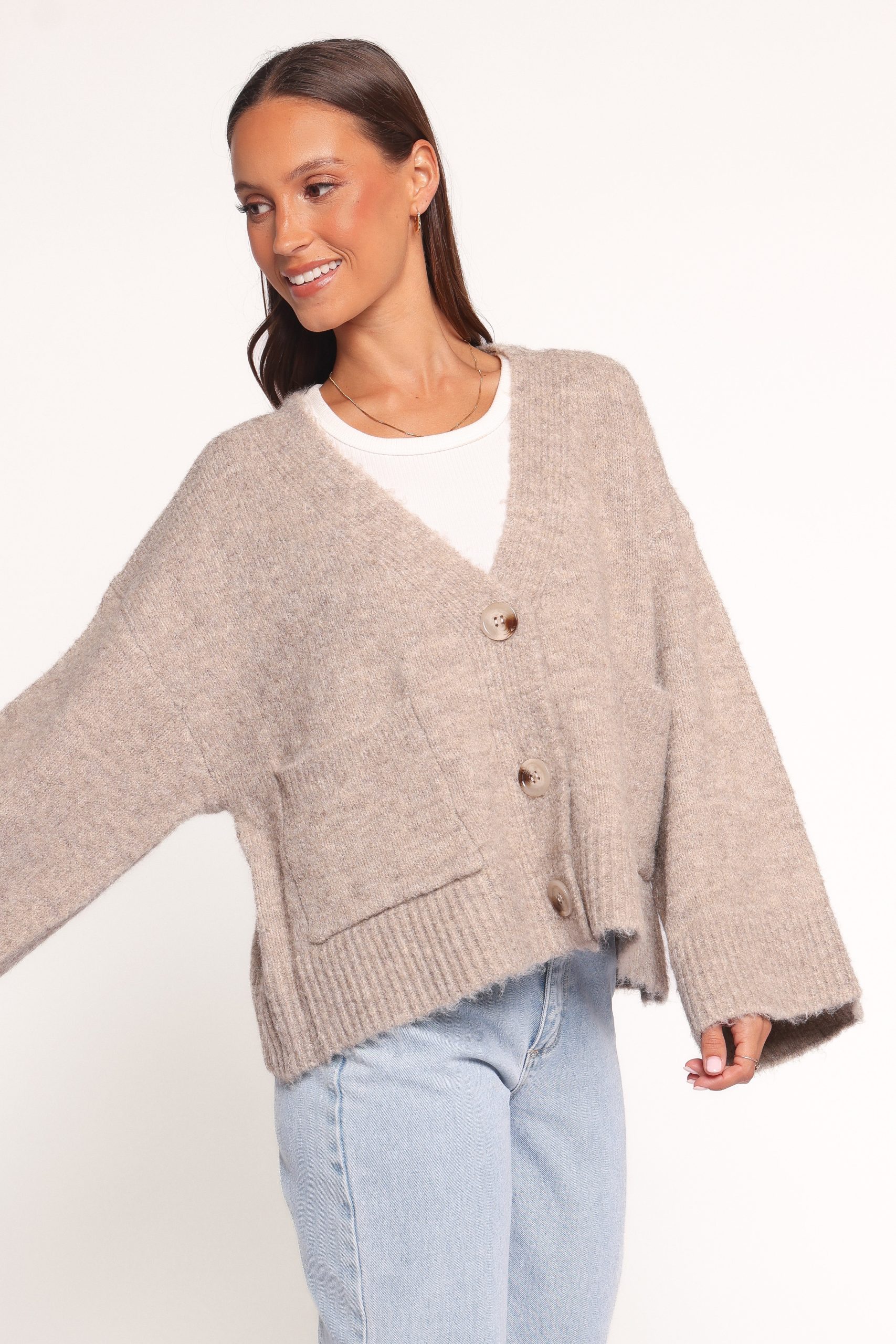 Fern Wide Sleeve Cardigan - Mushroom - Image 4