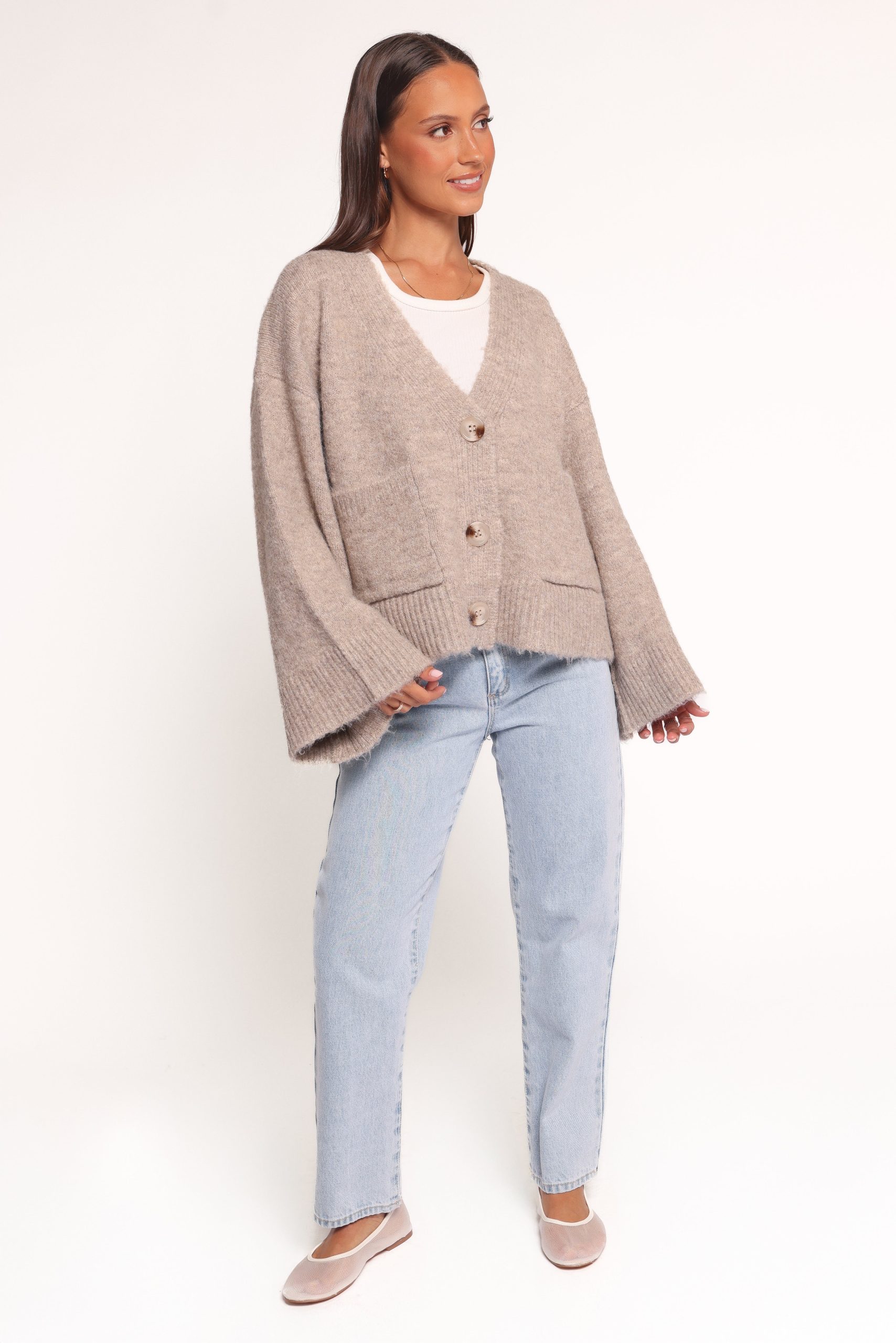 Fern Wide Sleeve Cardigan - Mushroom - Image 7