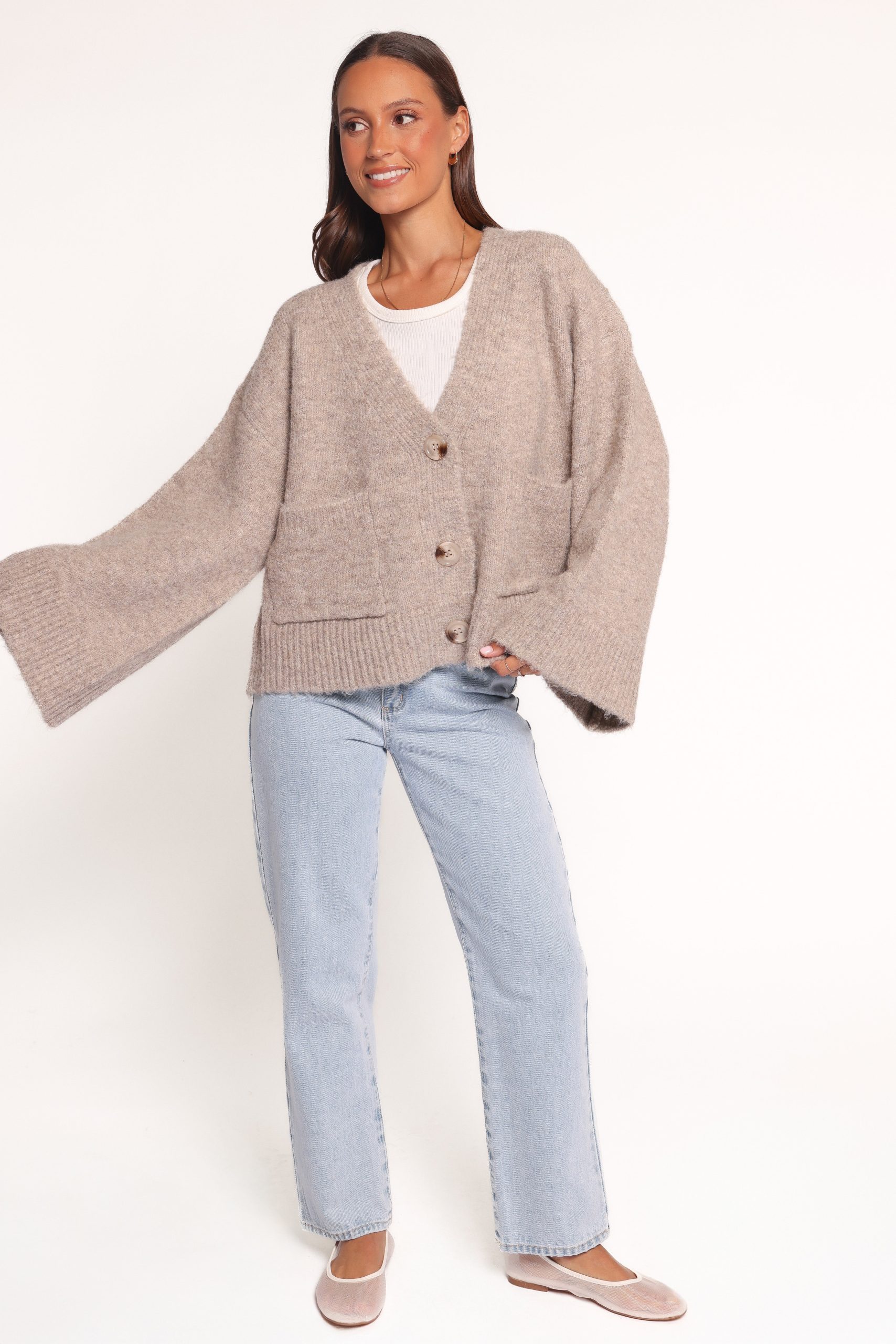 Fern Wide Sleeve Cardigan - Mushroom - Image 6