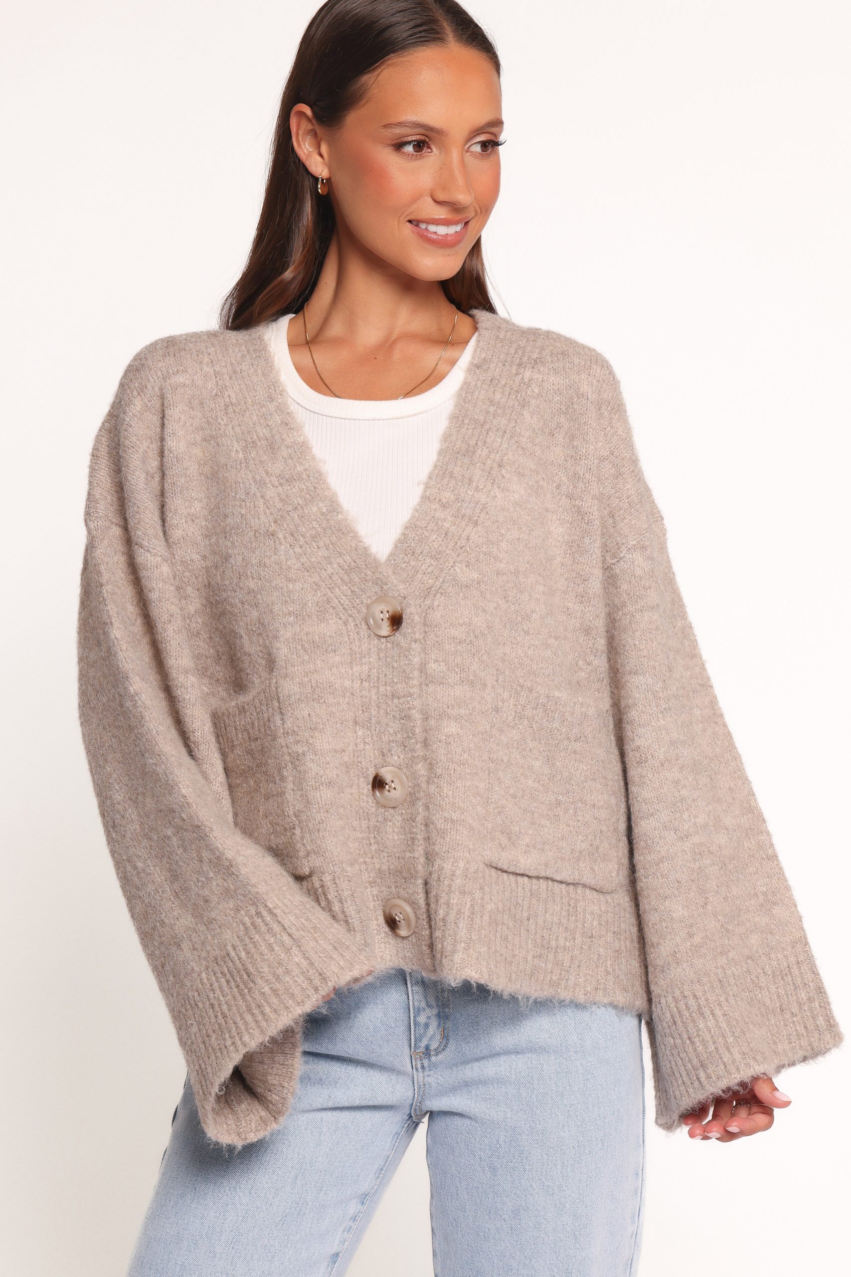 Fern Wide Sleeve Cardigan - Mushroom - Image 2