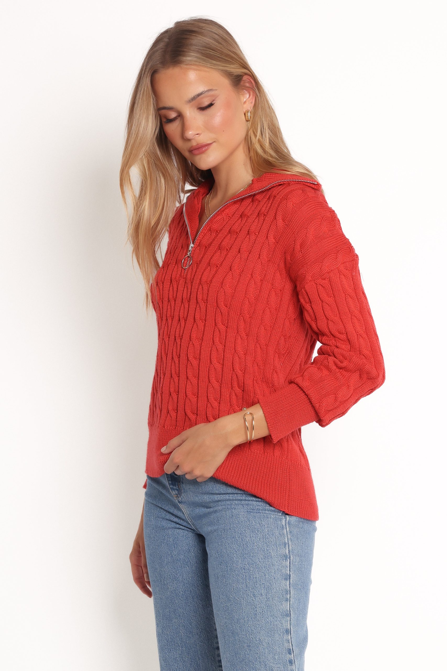 Frida Quarter Zip Knit Sweater - Red - Image 4