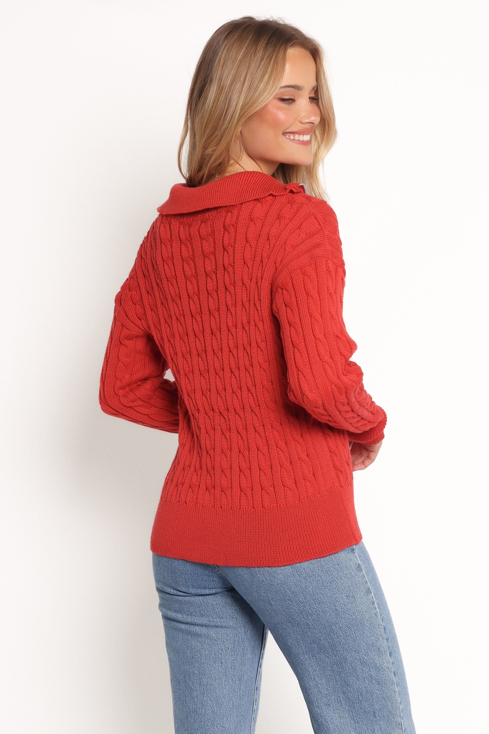 Frida Quarter Zip Knit Sweater - Red - Image 5