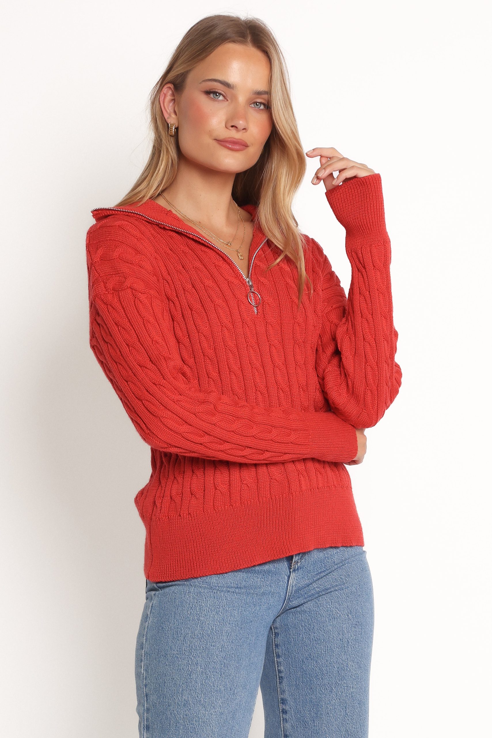 Frida Quarter Zip Knit Sweater - Red - Image 6