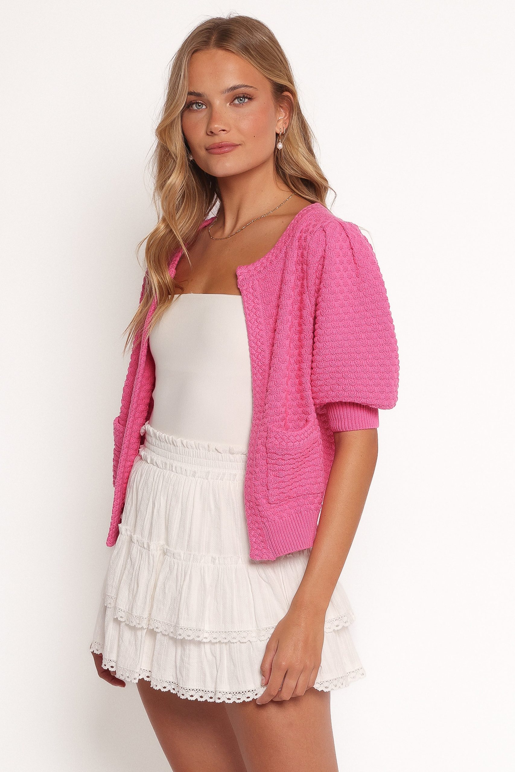 Greer Quarter Sleeve Cardigan - Hot Pink - Image 4