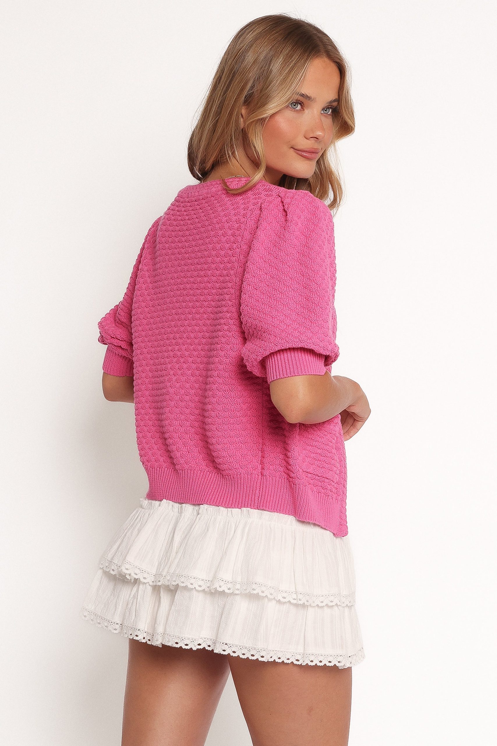 Greer Quarter Sleeve Cardigan - Hot Pink - Image 5