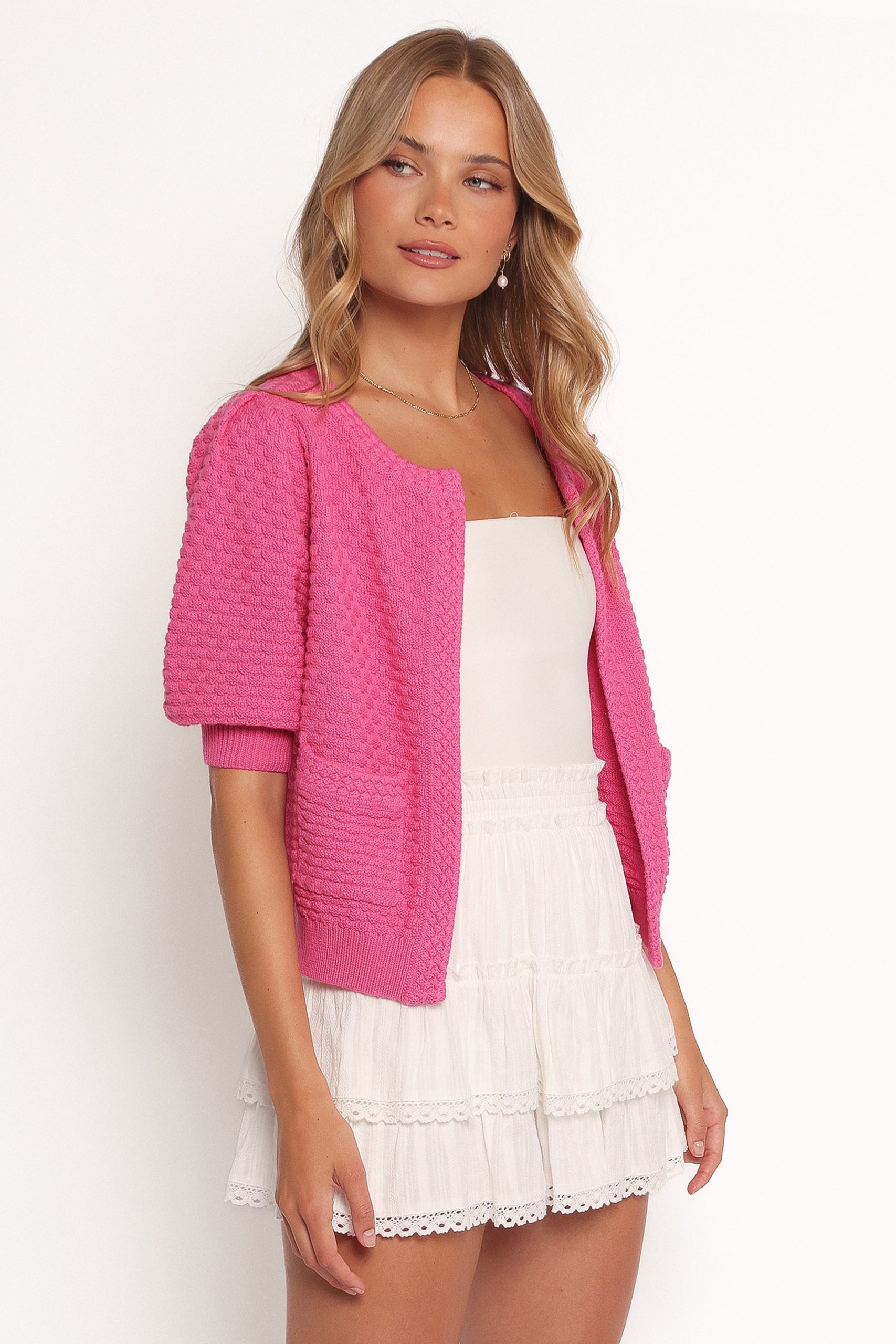 Greer Quarter Sleeve Cardigan - Hot Pink - Image 6