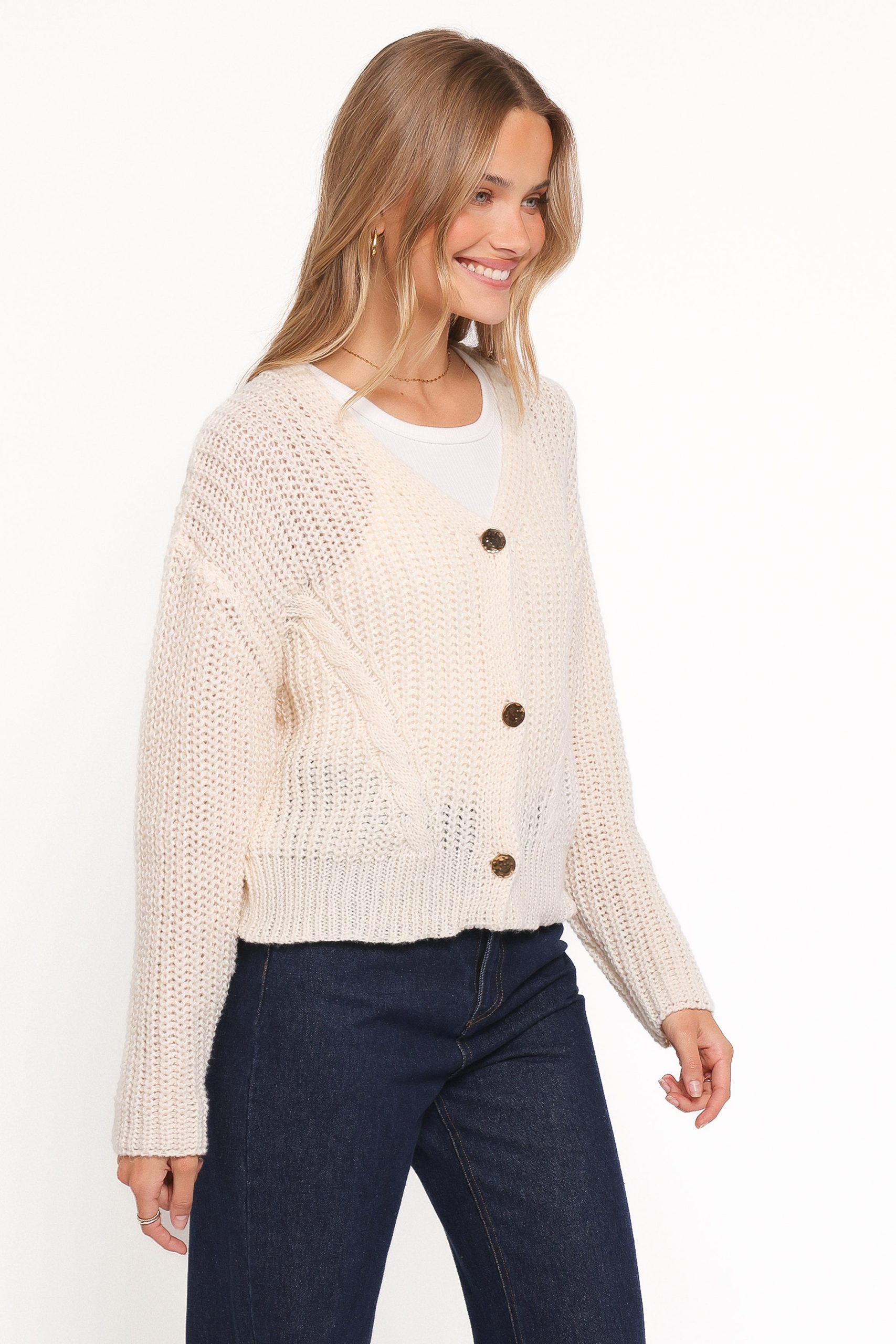 Henderson Thick Knit Cardigan - Cream - Image 3