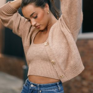 Isabel Button Front Cardigan - Beige