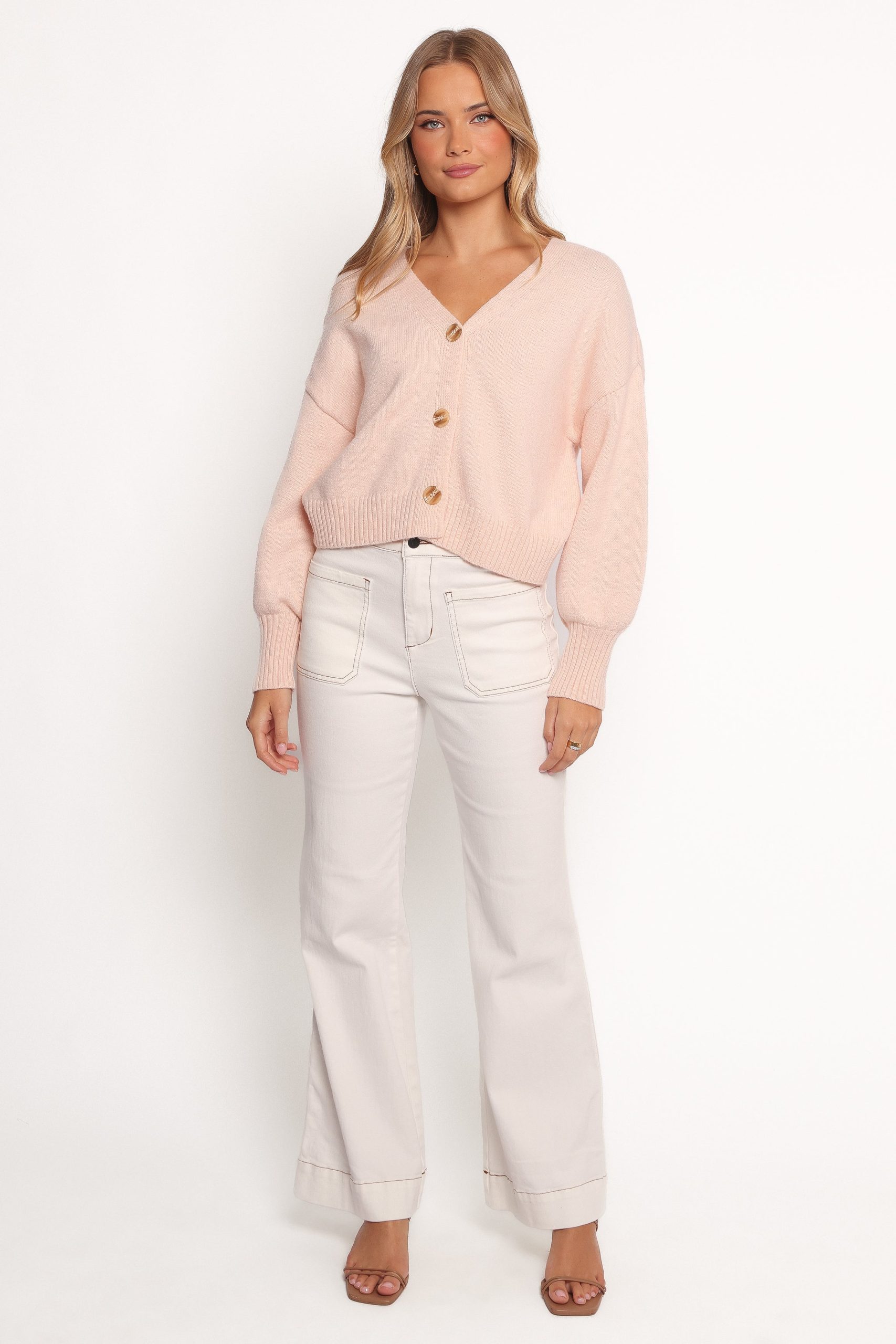 Isabel Button Front Cardigan - Pale Pink - Image 5