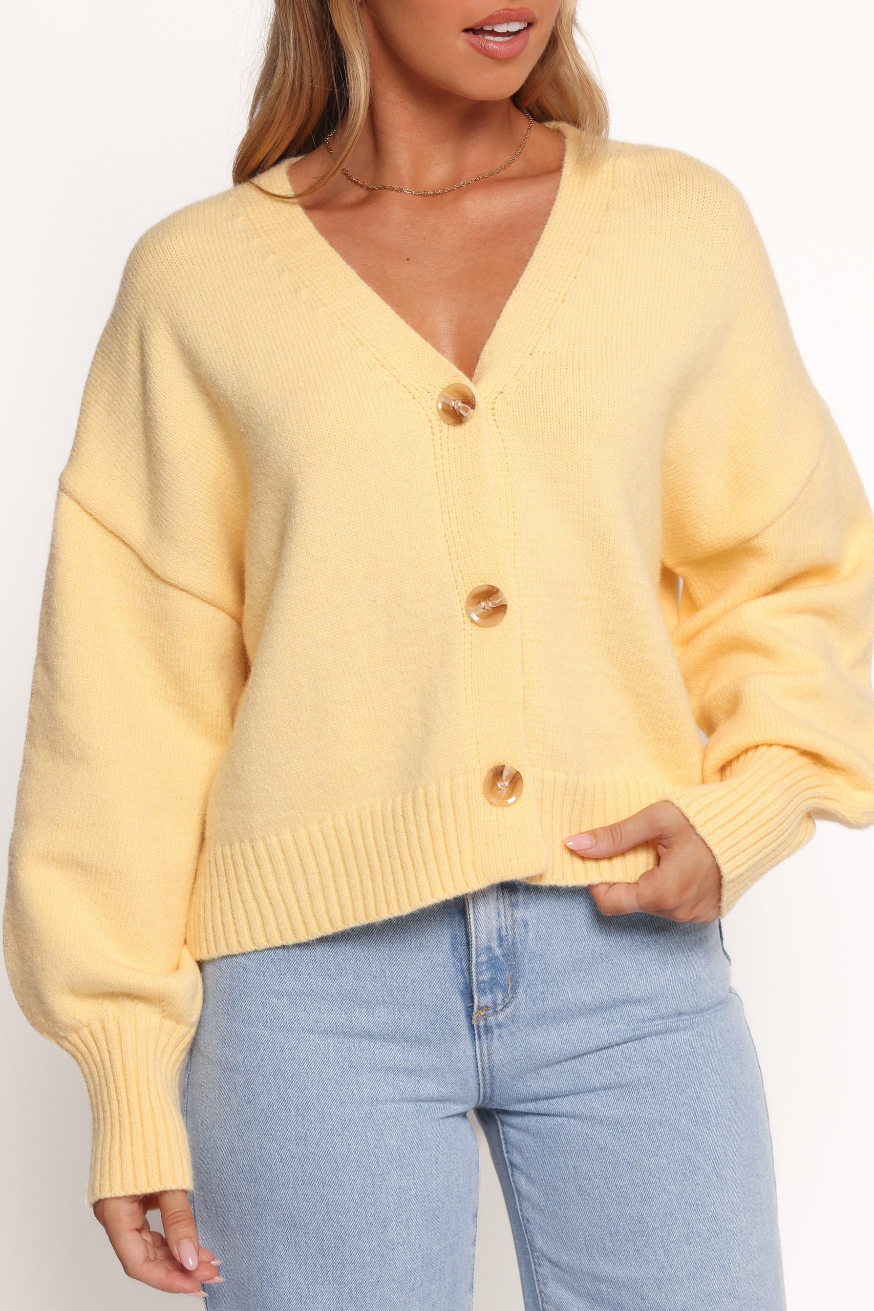 Isabel Button Front Cardigan - Yellow - Image 2