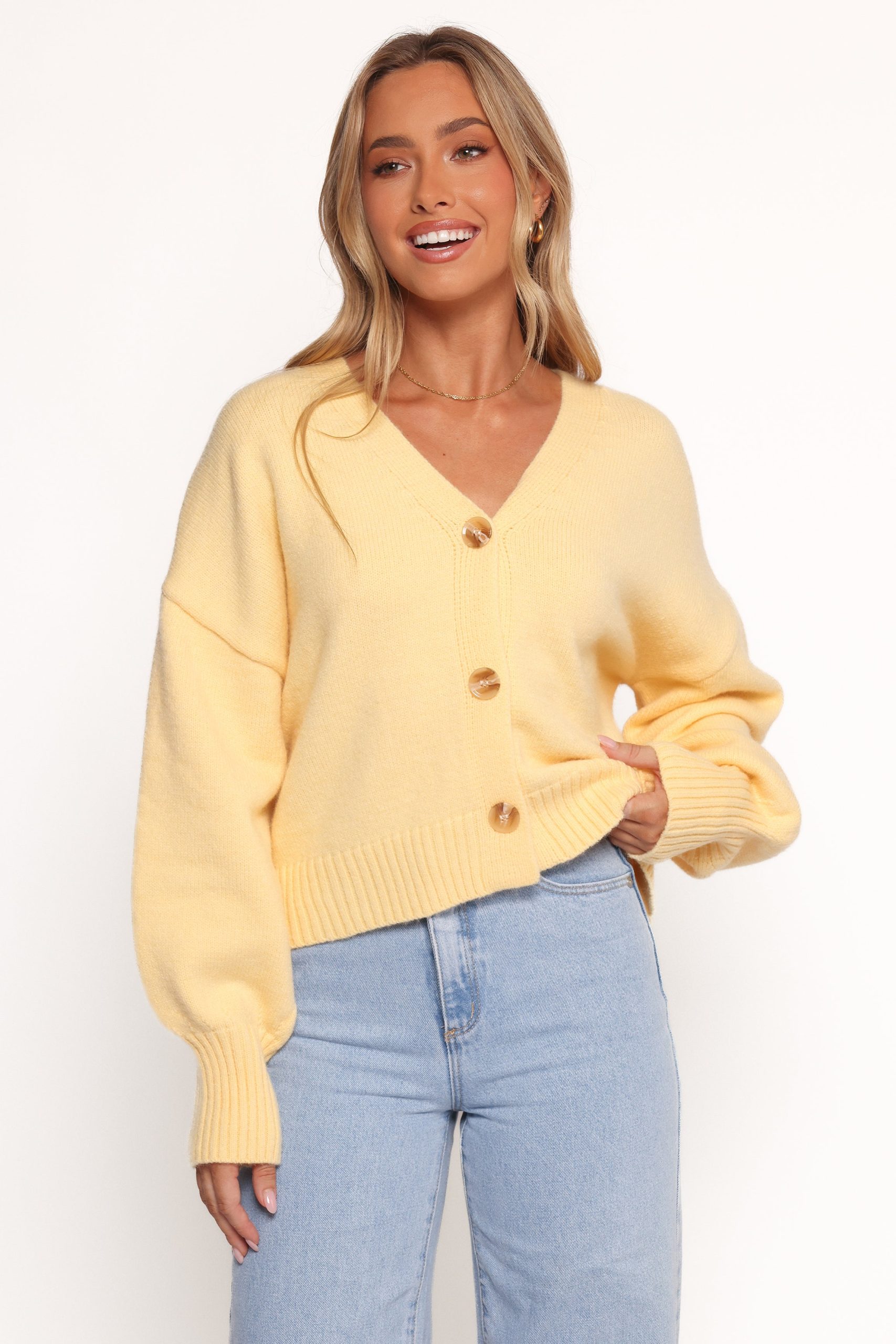 Isabel Button Front Cardigan - Yellow - Image 6