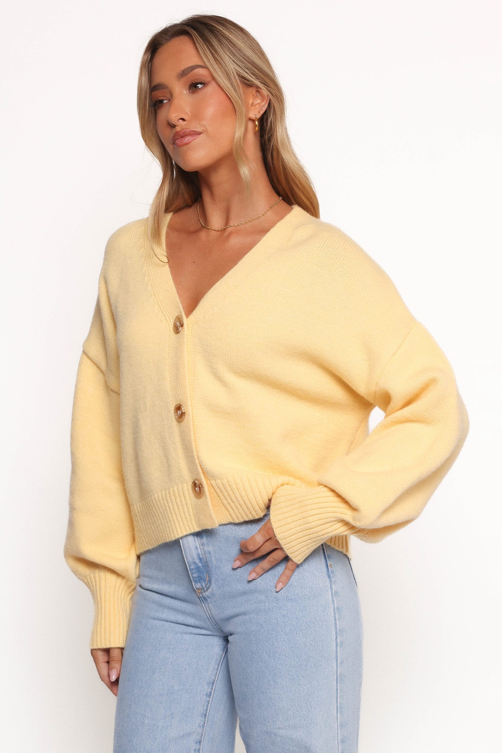 Isabel Button Front Cardigan - Yellow - Image 3