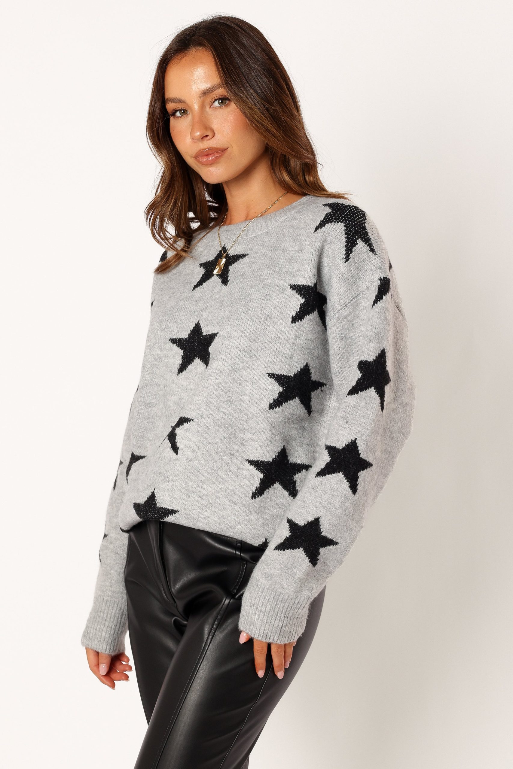 Janiyah Star Knit Sweater - Grey Black - Image 3