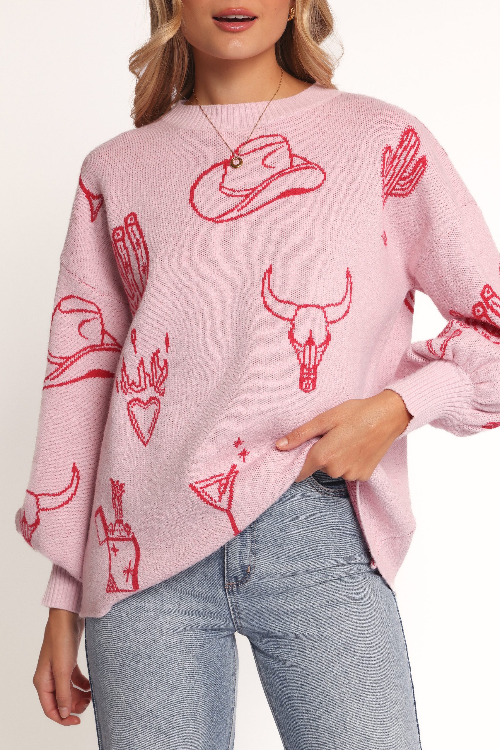 Jax Western Knit Sweater - Pink - Image 2