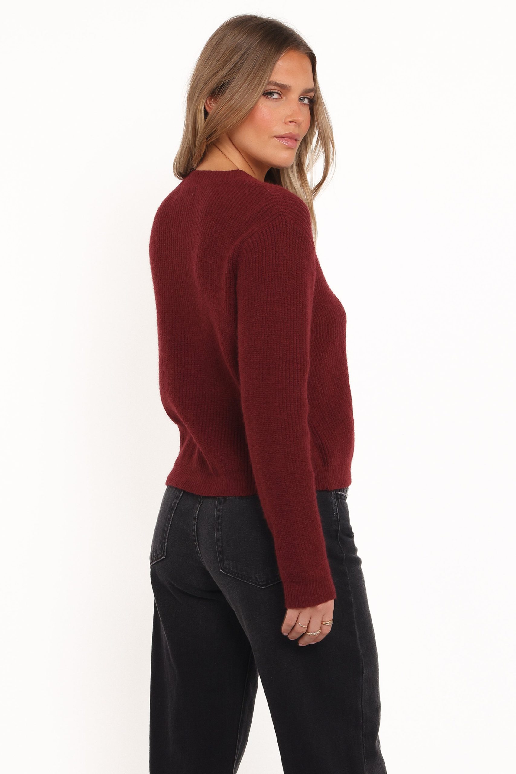 Jones Rosette Cardigan - Burgundy - Image 4