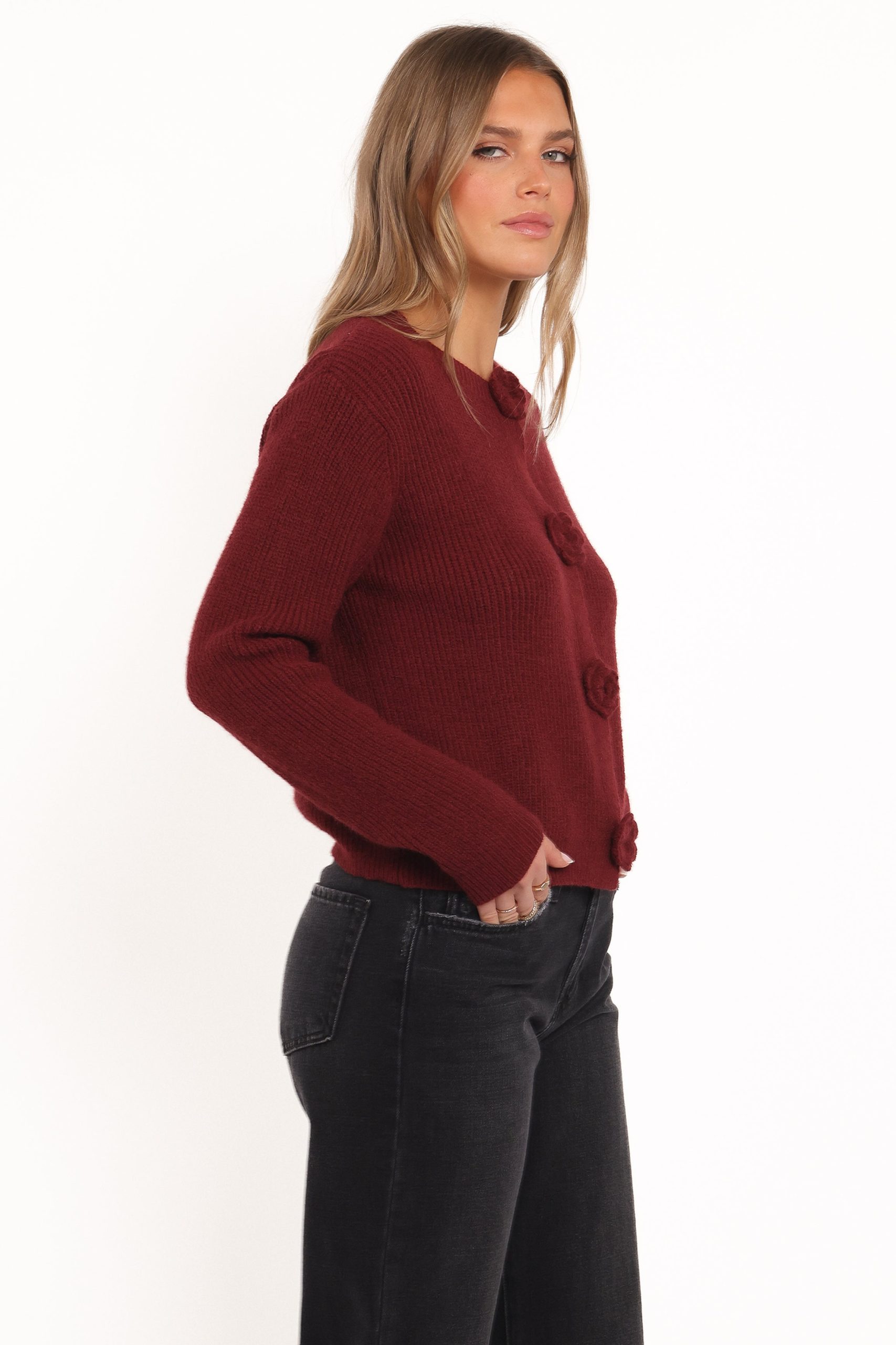 Jones Rosette Cardigan - Burgundy - Image 3