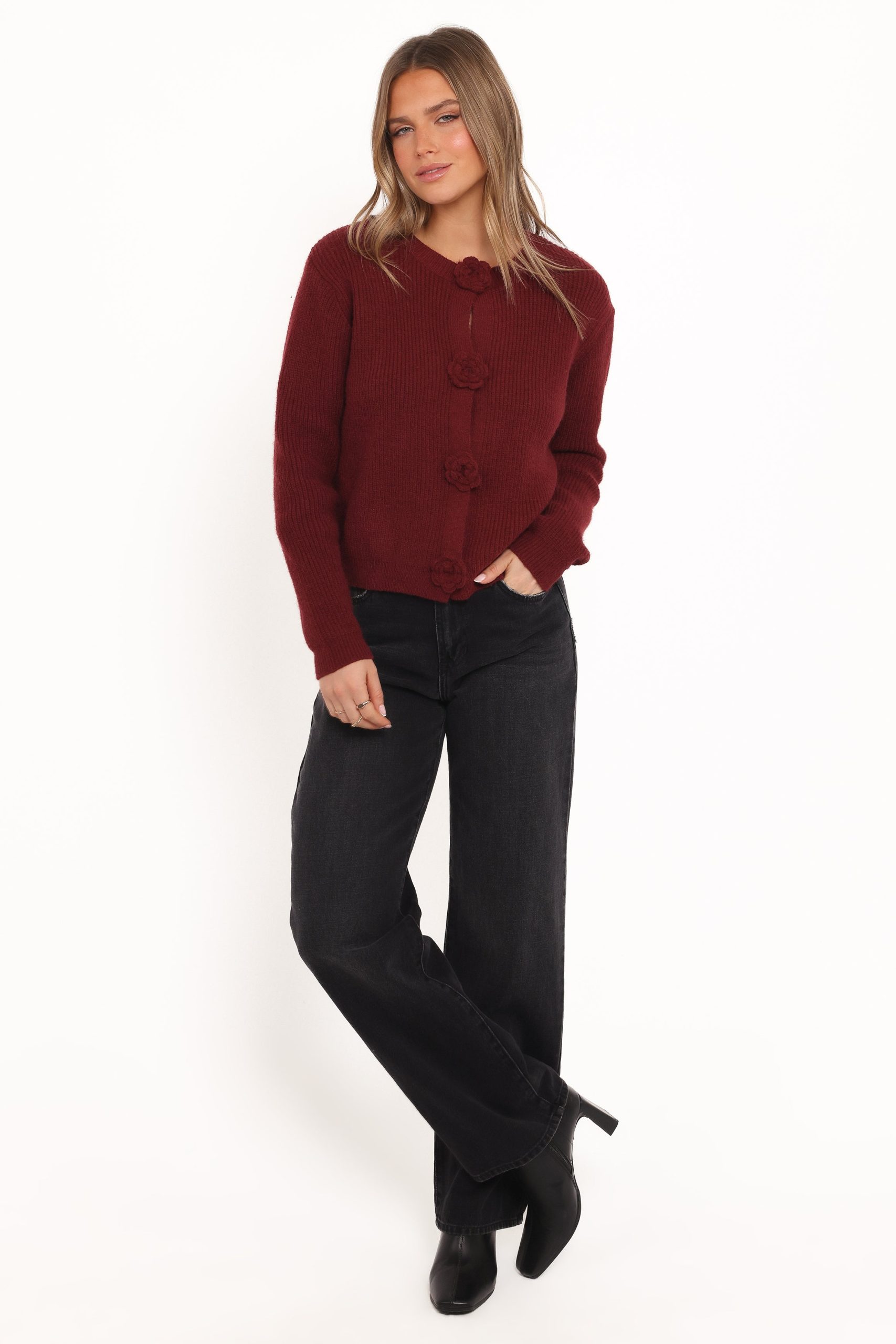 Jones Rosette Cardigan - Burgundy - Image 5
