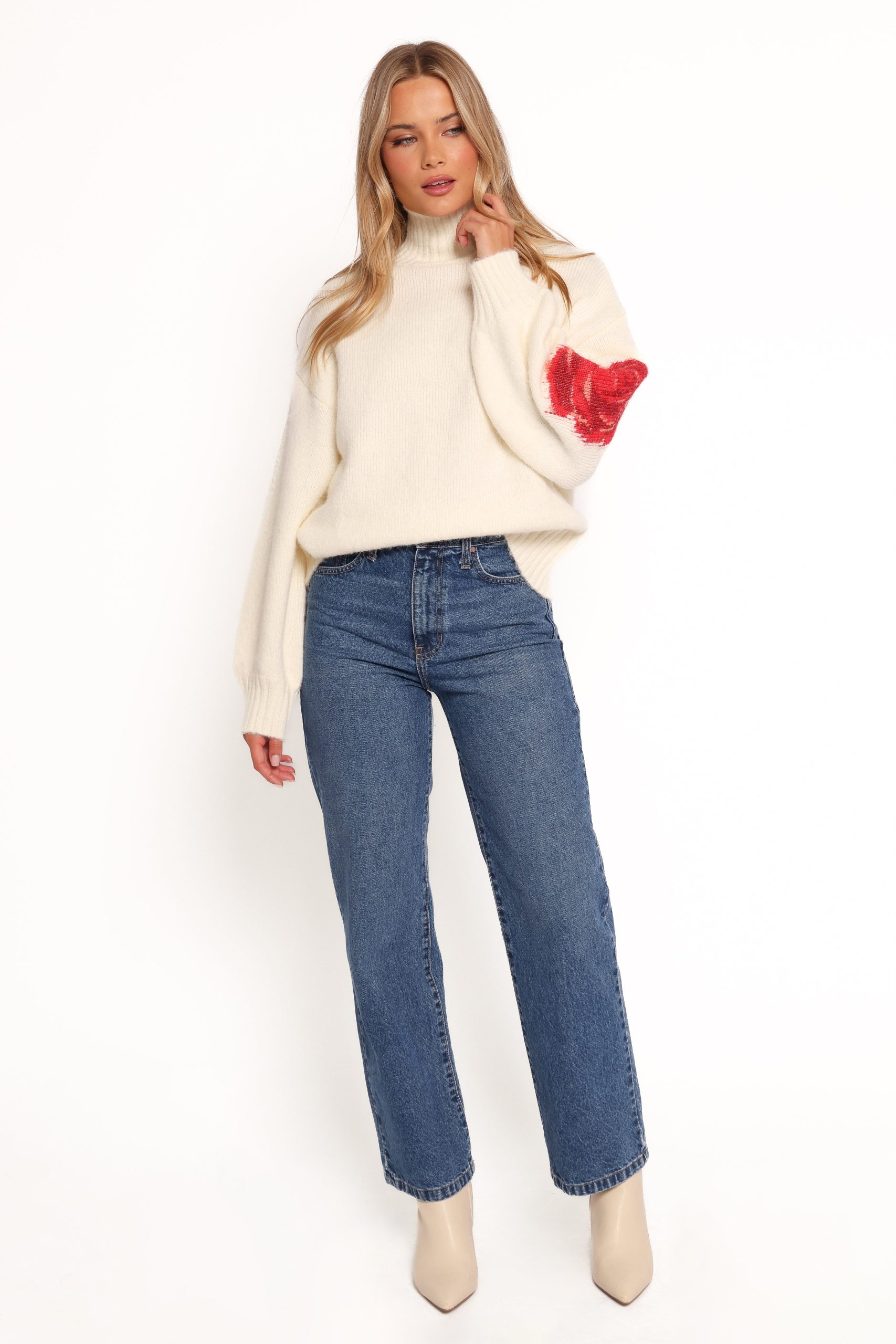 Kelso Flower Embroidery Knit Sweater - Cream - Image 2