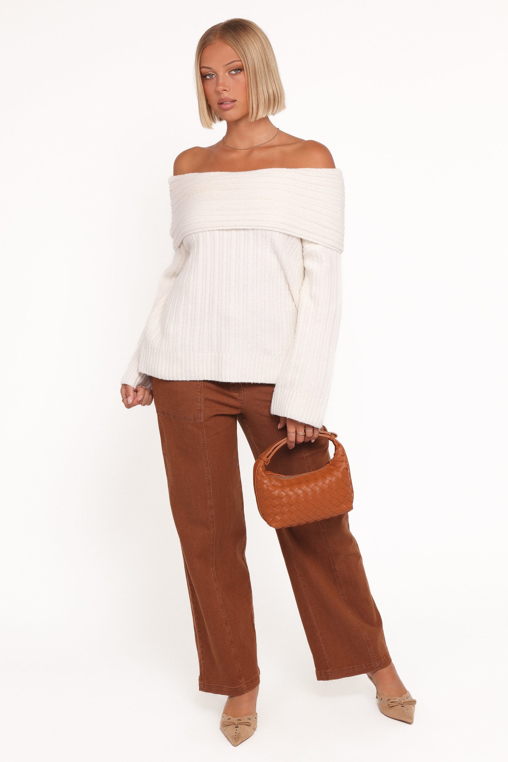 Kenny Off Shoulder Knit Sweater - Cream - Image 5