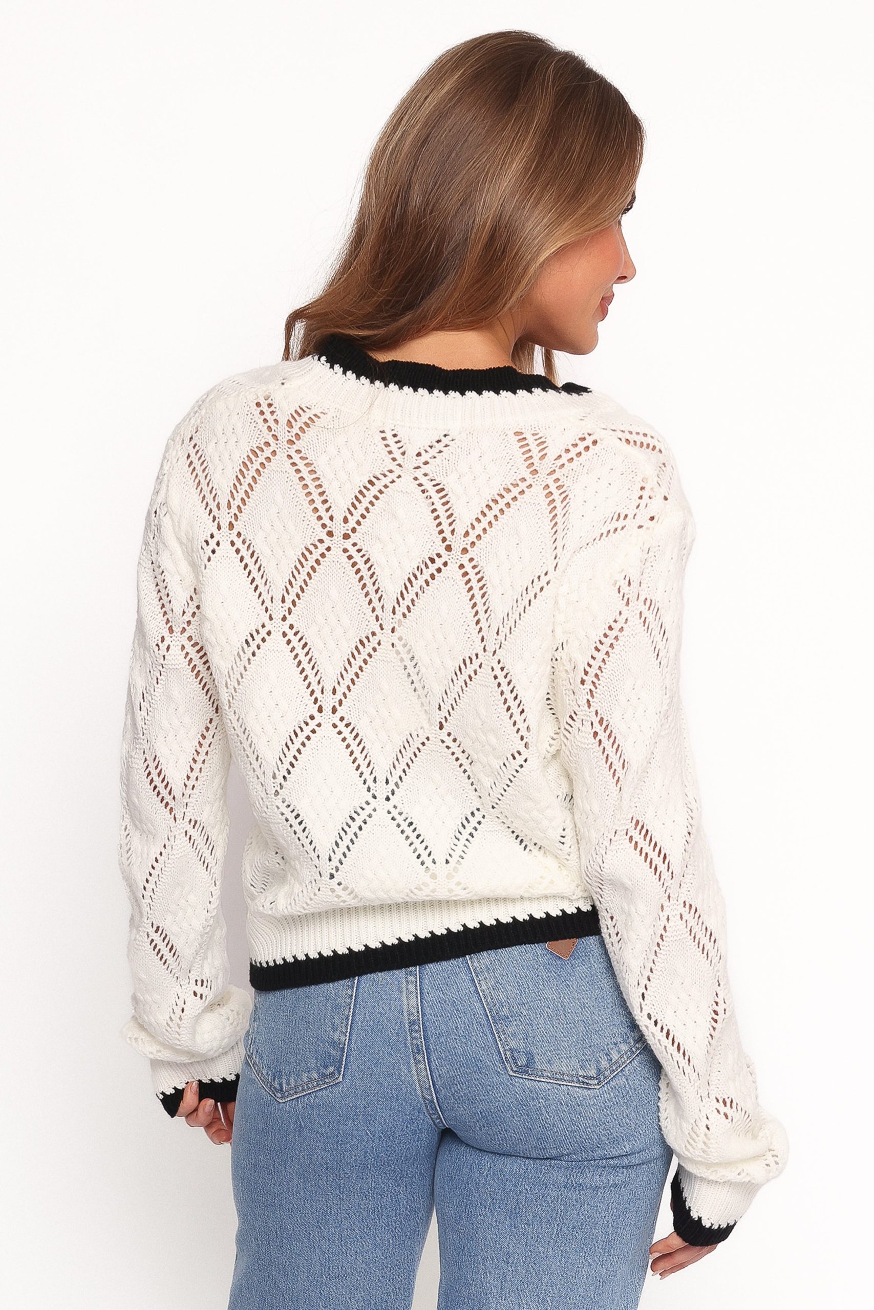 Lainy Bow Tie Font Cardigan - Cream - Image 4