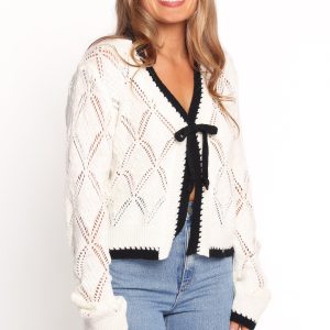 Lainy Bow Tie Font Cardigan - Cream