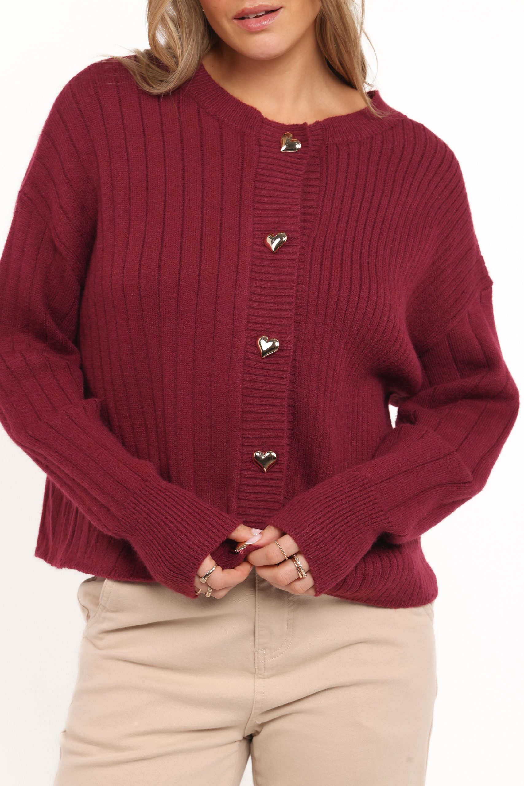 Loulani Heart Button Cardigan - Cherry - Image 2