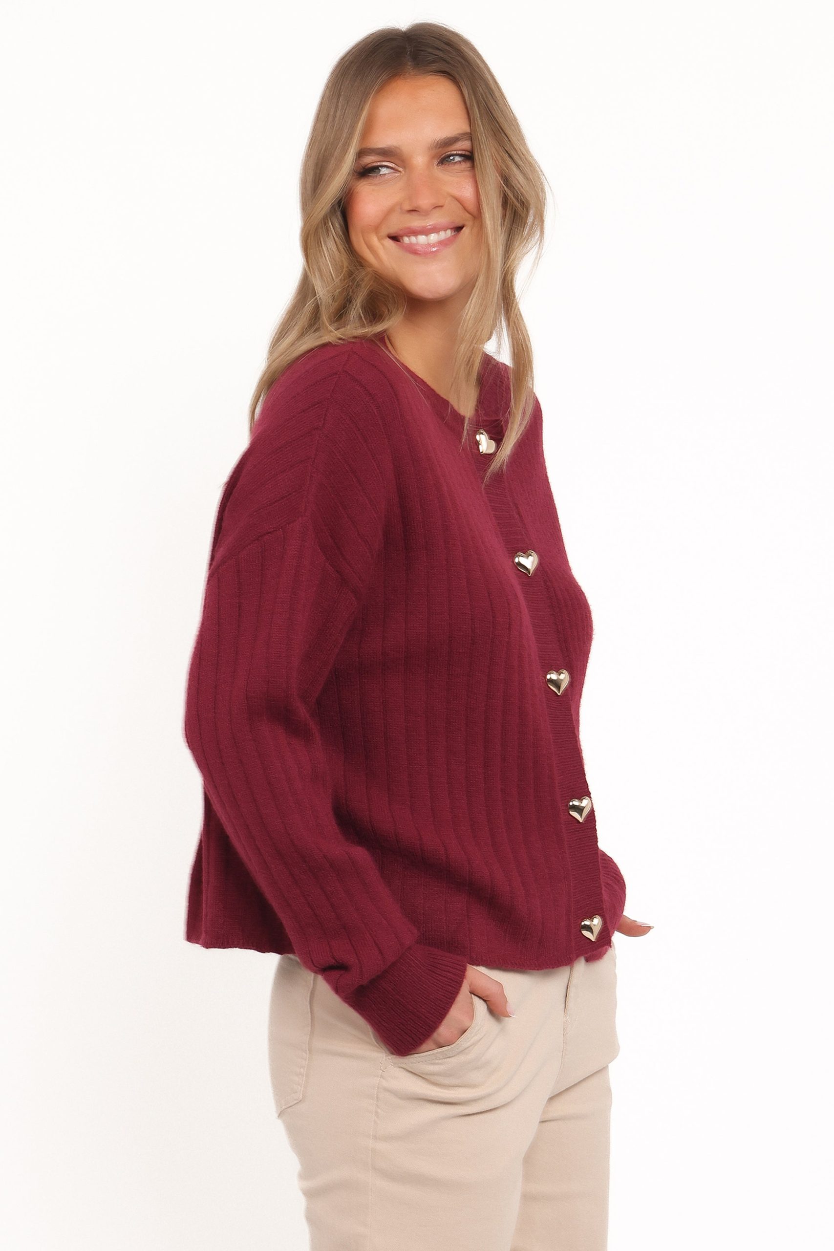 Loulani Heart Button Cardigan - Cherry - Image 3