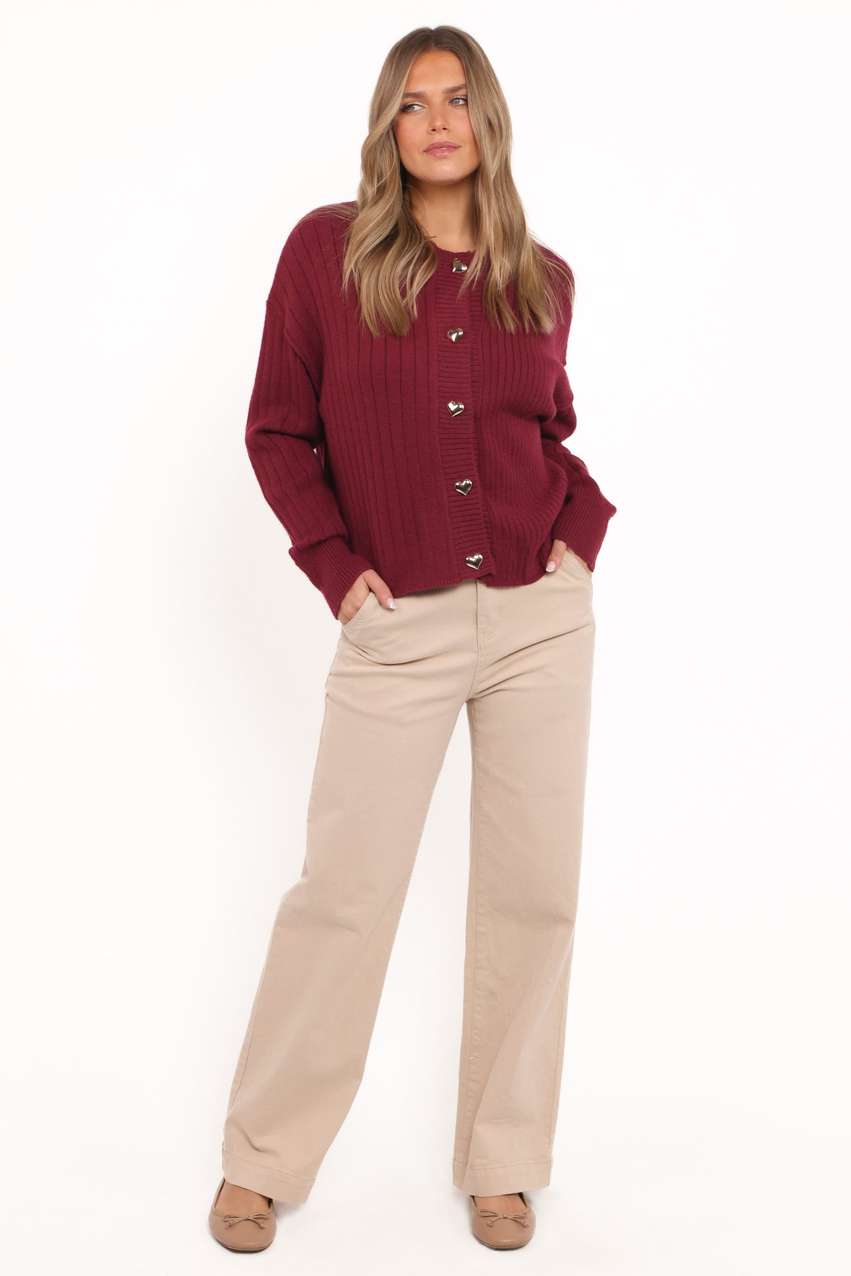 Loulani Heart Button Cardigan - Cherry - Image 5