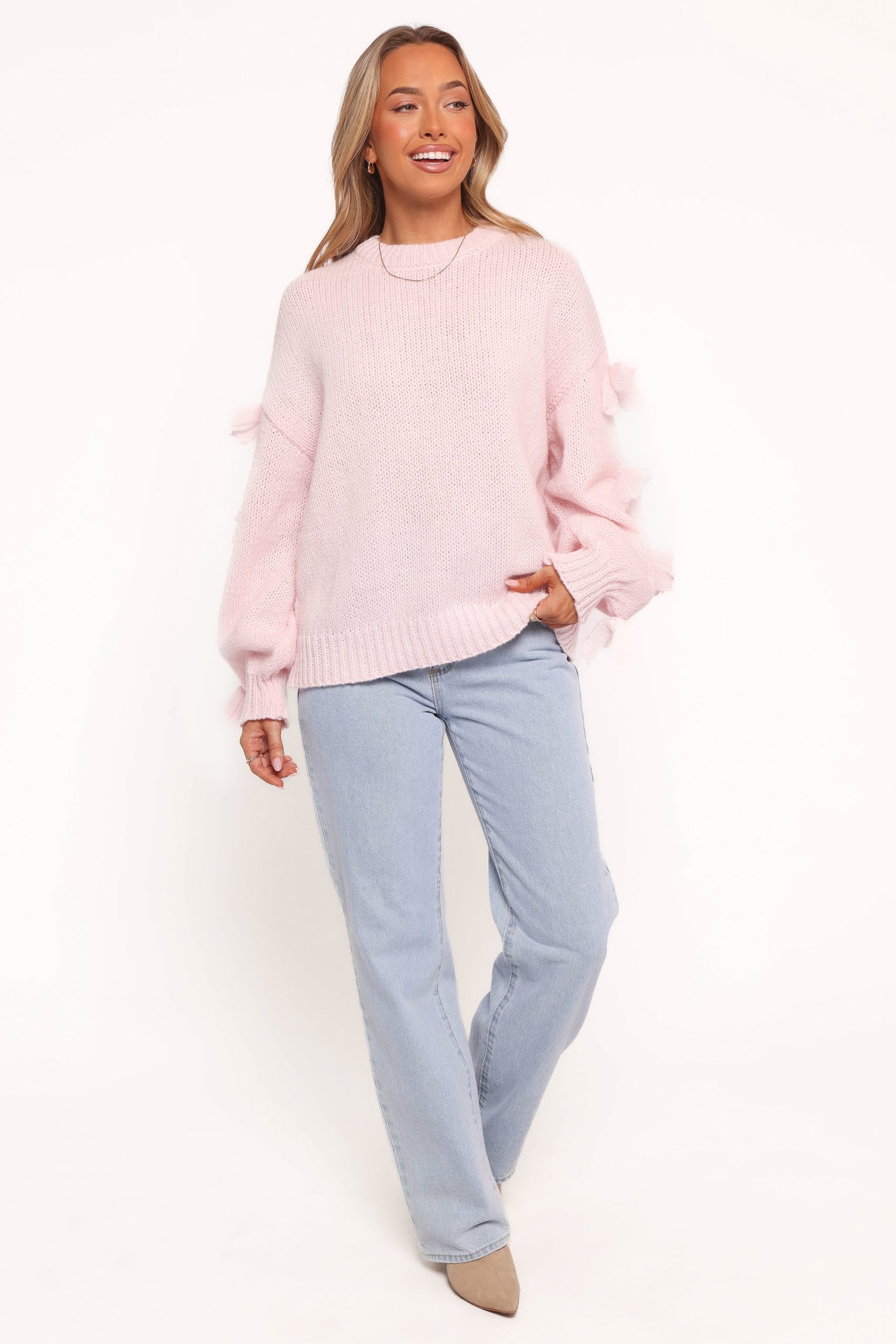 Lover Tie Sleeve Knit Sweater - Pink - Image 5