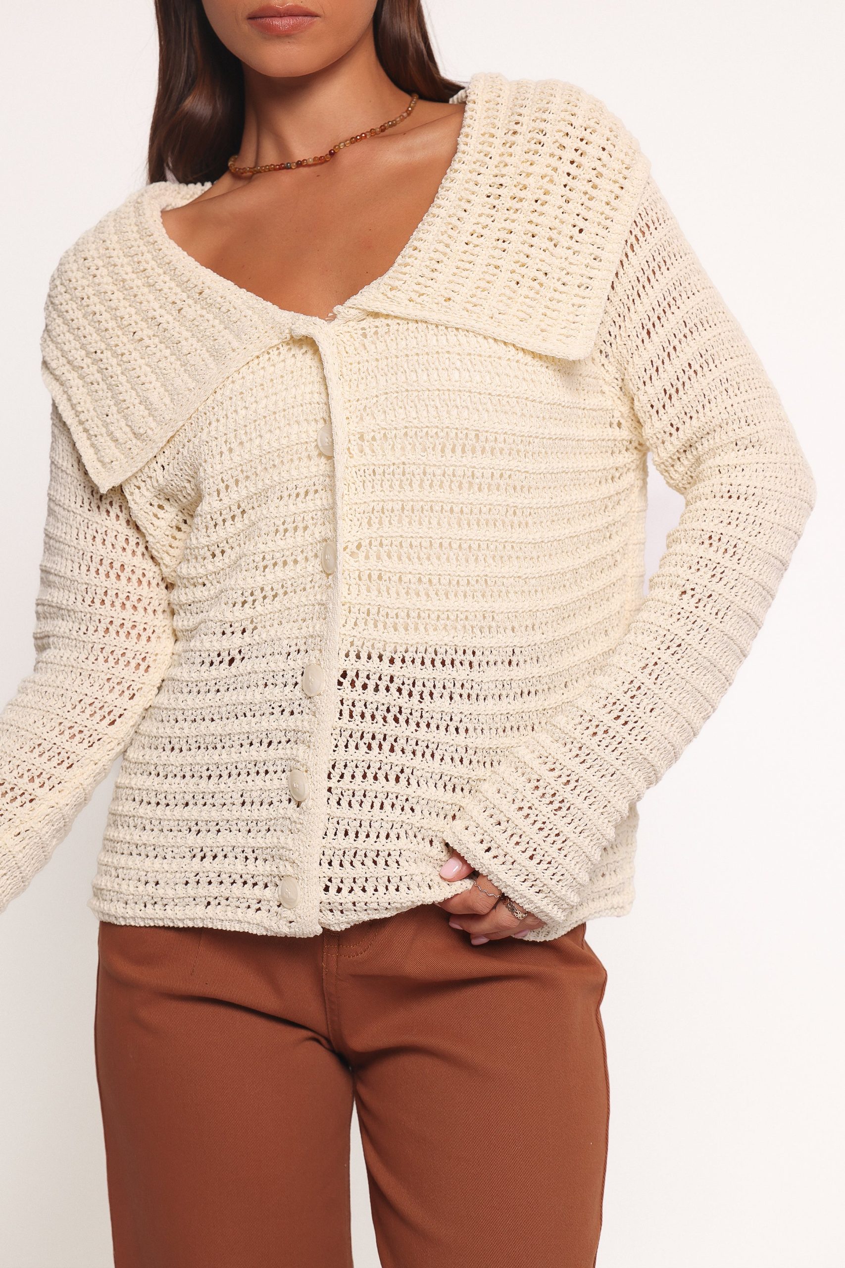 Lyra Large Collar Cardigan - White - Image 2