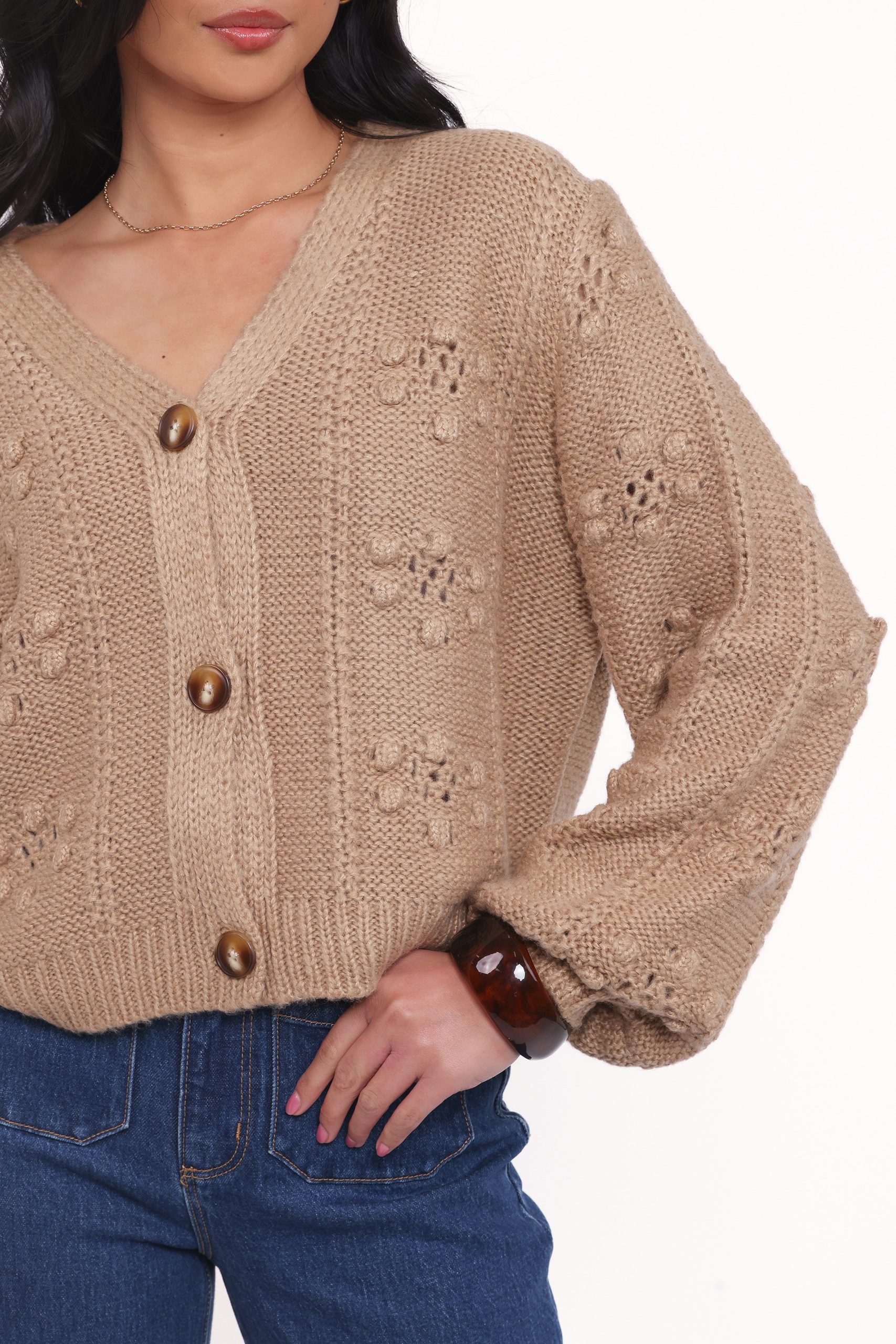 Melody Textured Button Up Cardigan - Mushroom - Image 2