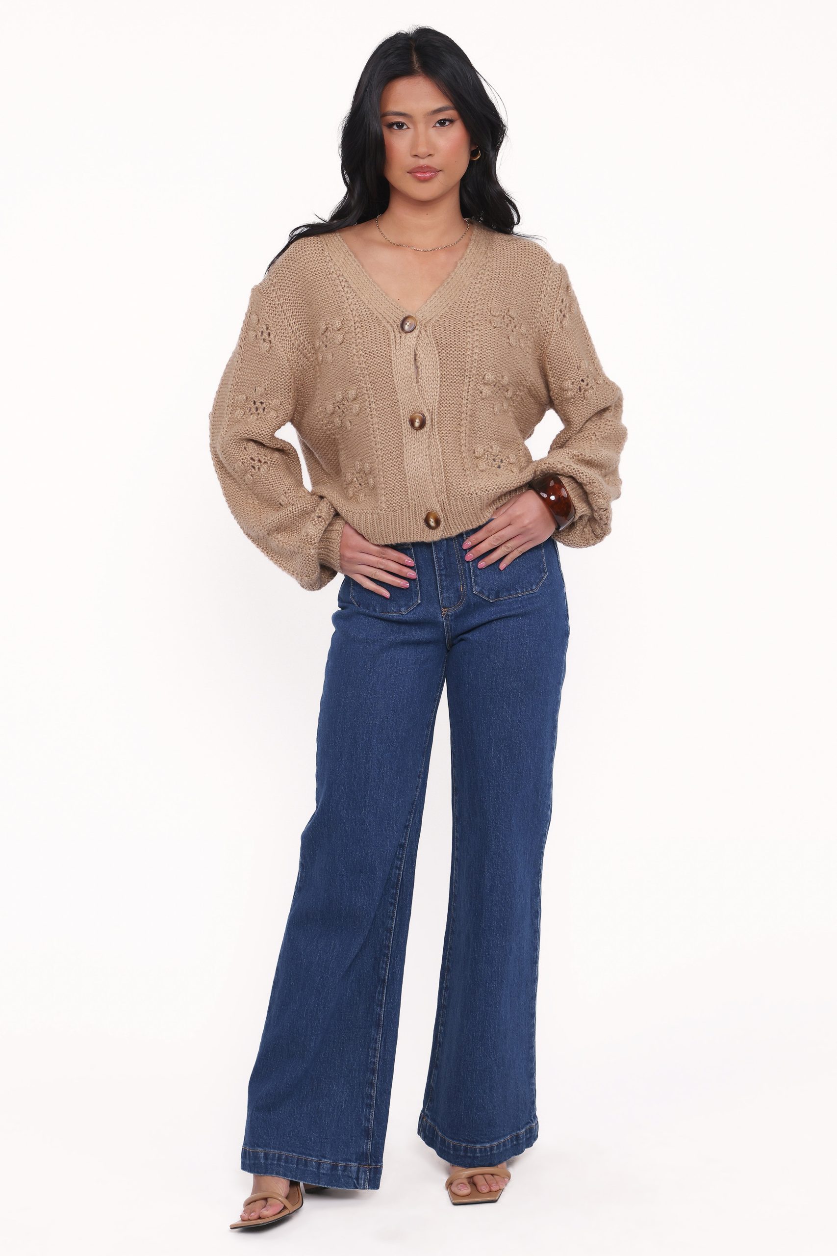Melody Textured Button Up Cardigan - Mushroom - Image 5