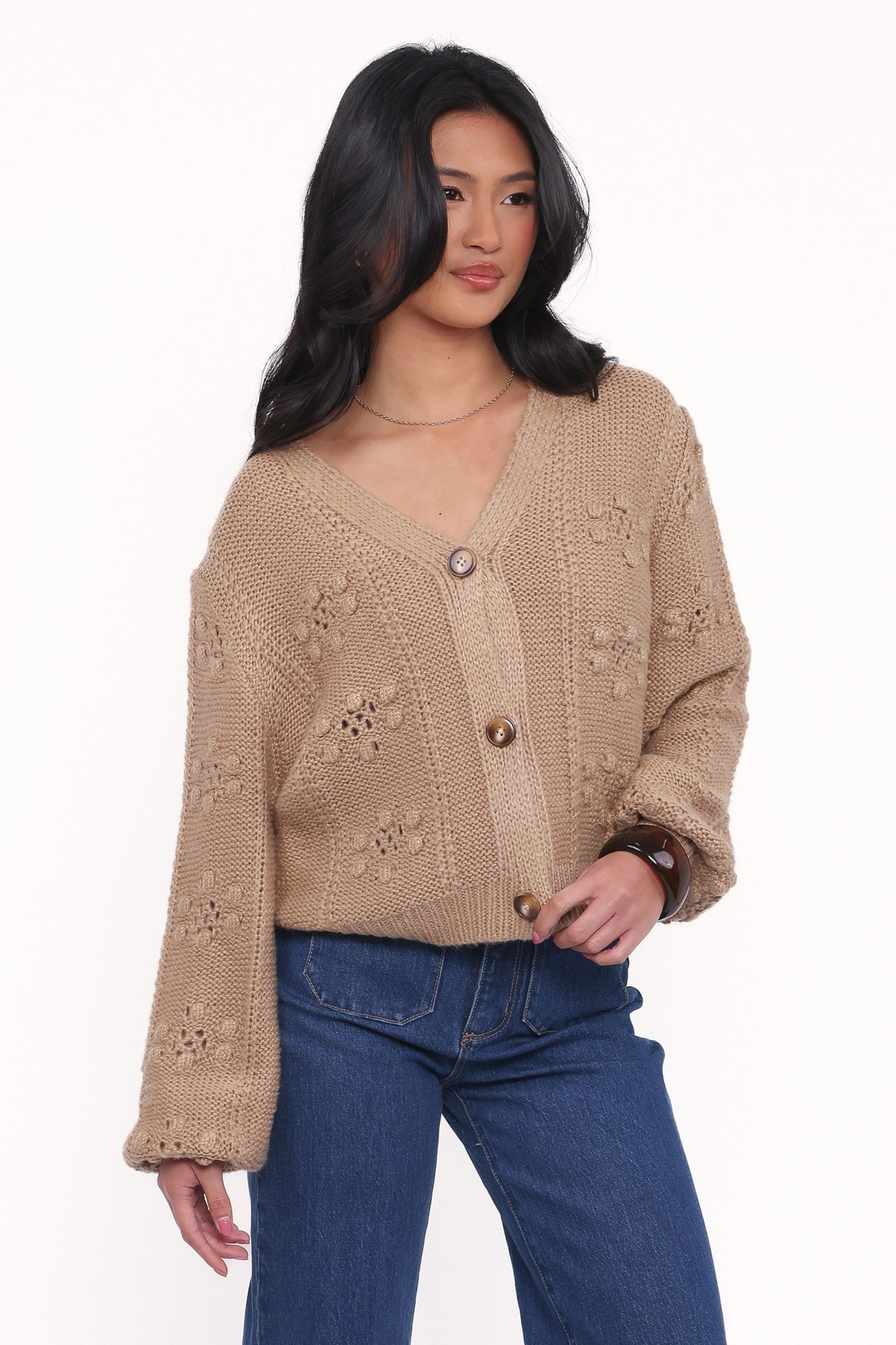 Melody Textured Button Up Cardigan - Mushroom - Image 3